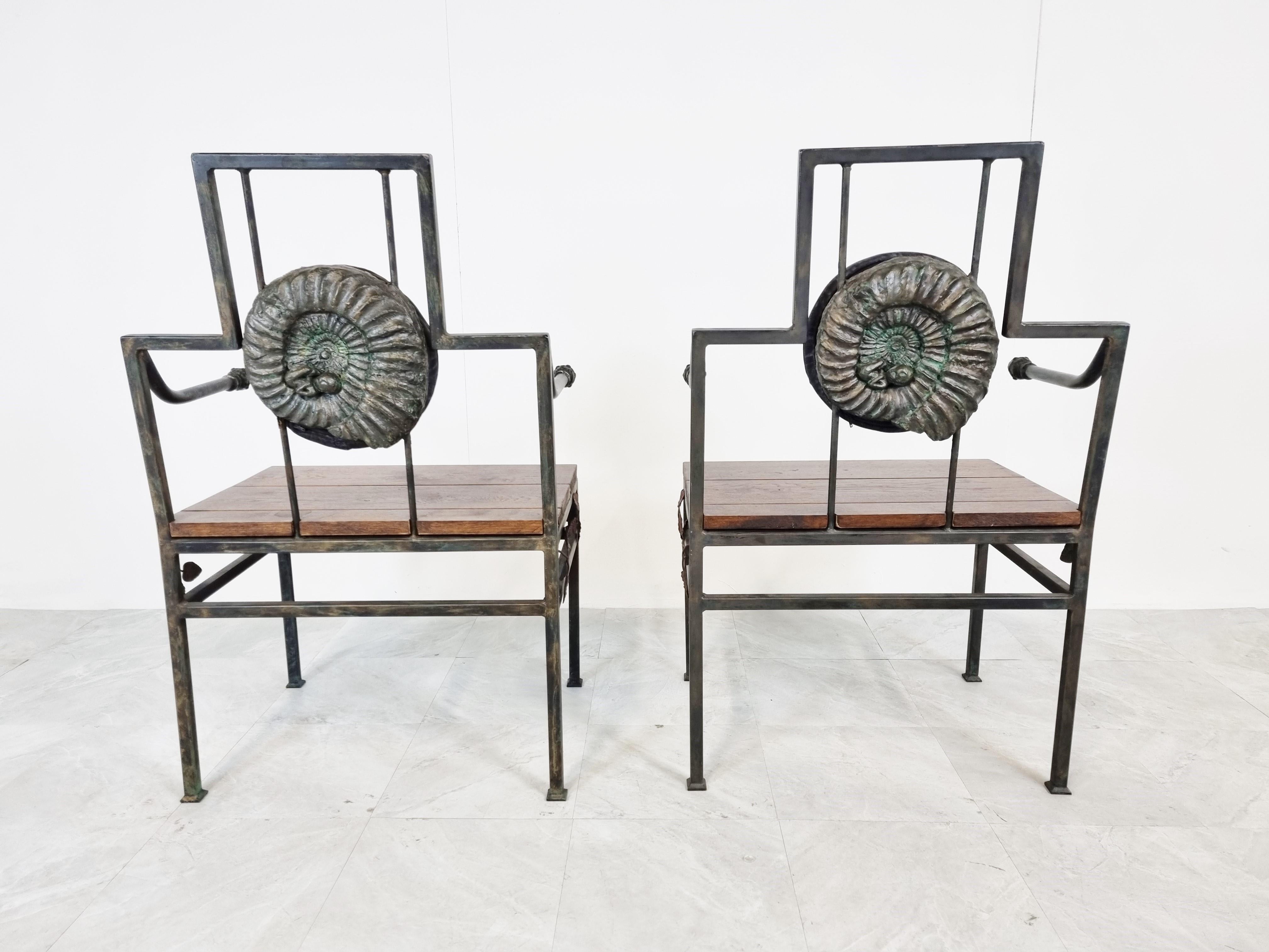 Late 20th Century Pair of Brutalist Cast Metal Armchairs, 1970s