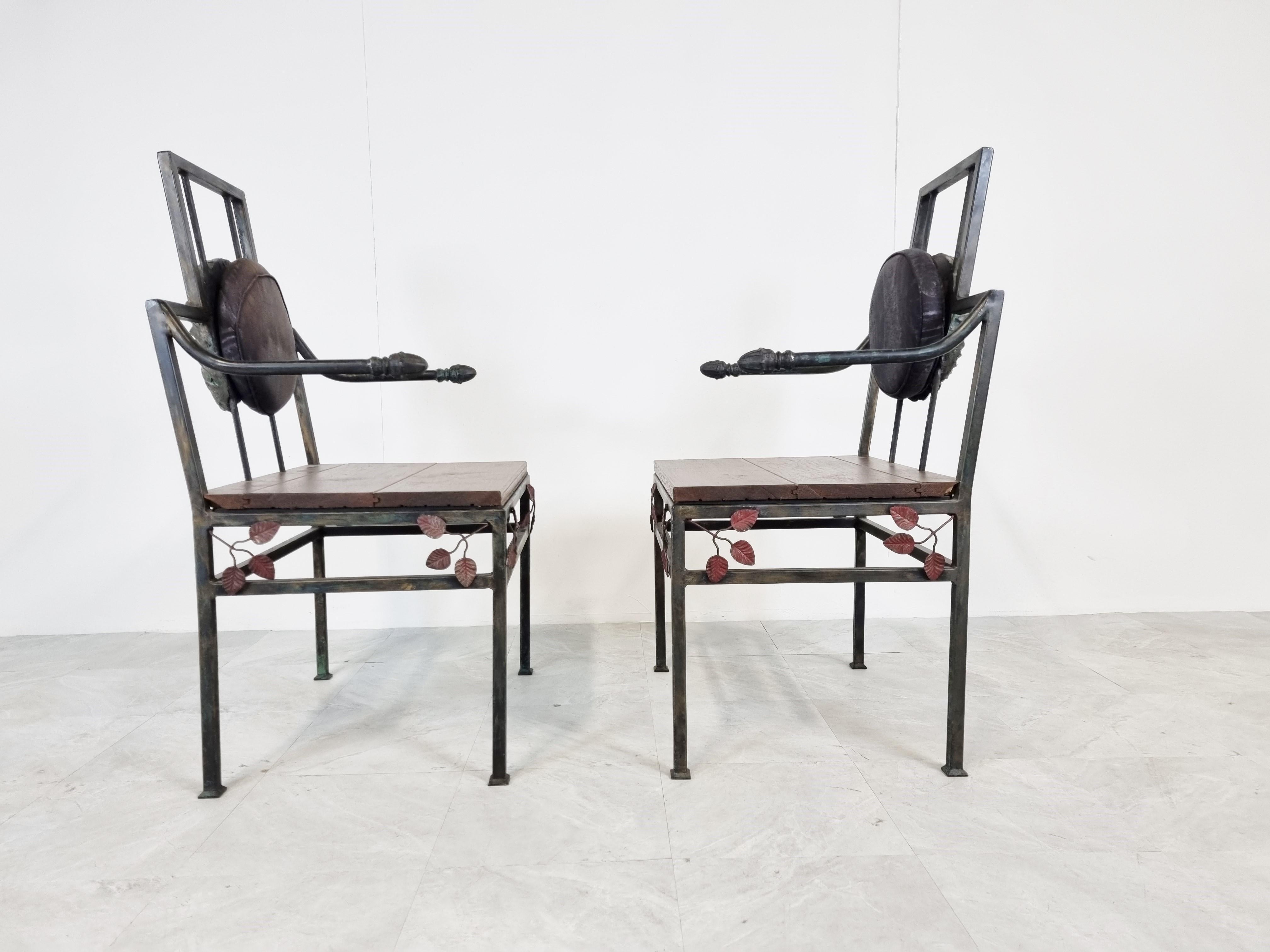 Iron Pair of Brutalist Cast Metal Armchairs, 1970s