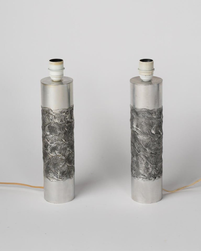 Belgian Pair of Brutalist Cast Stainless Steel Table Lamps by Willy Luyckx - Belgium 197 For Sale