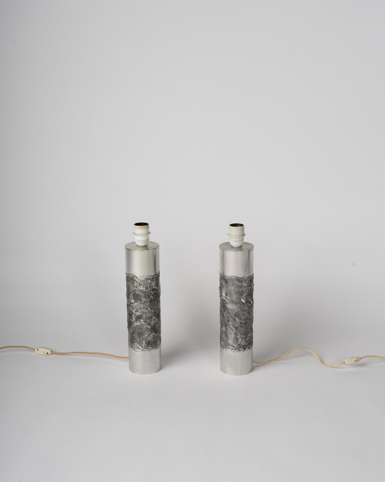 Pair of Brutalist Cast Stainless Steel Table Lamps by Willy Luyckx - Belgium 197 In Good Condition For Sale In New York, NY