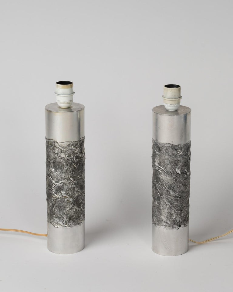 Late 20th Century Pair of Brutalist Cast Stainless Steel Table Lamps by Willy Luyckx - Belgium 197 For Sale