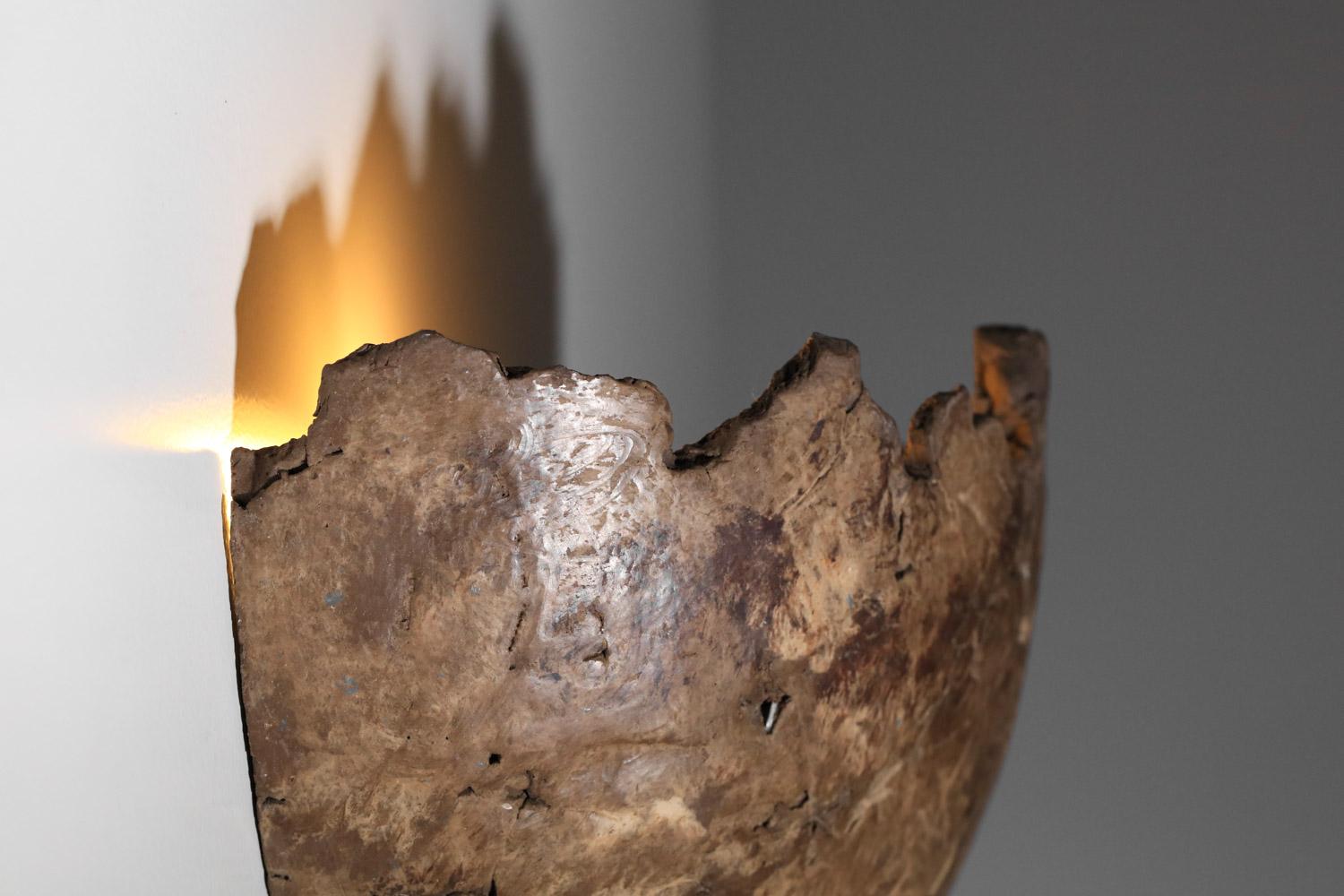 French pair of brutalist ceramic sconces For Sale