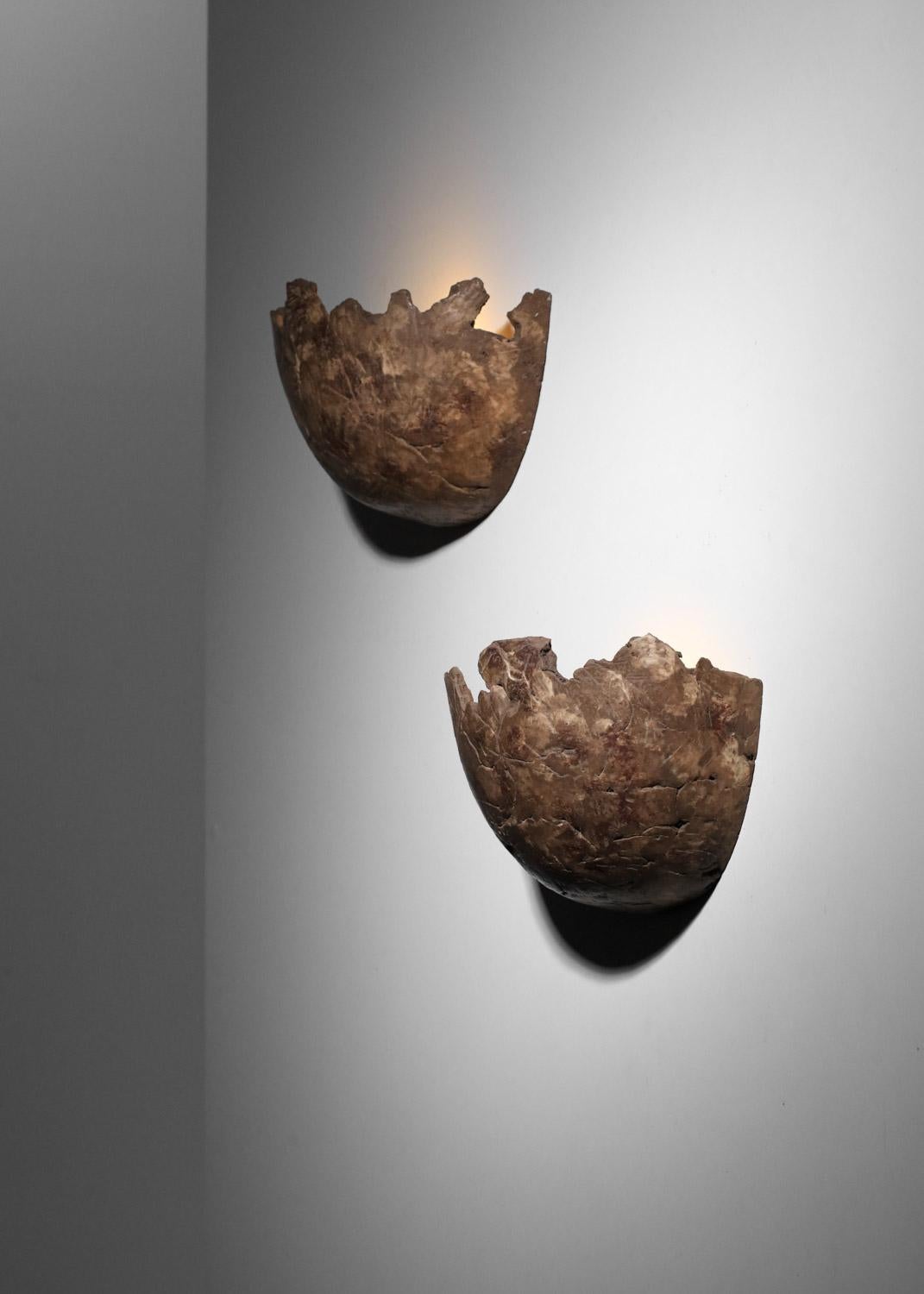 pair of brutalist ceramic sconces In Good Condition For Sale In Ternay, Auvergne-Rhône-Alpes
