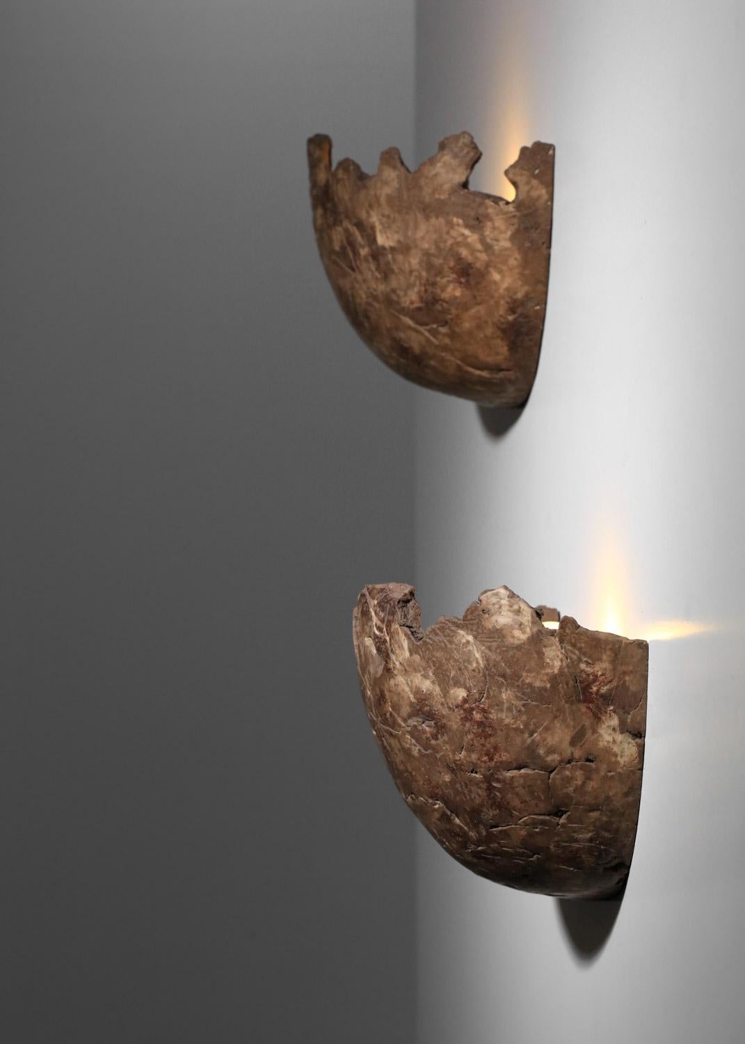 20th Century pair of brutalist ceramic sconces For Sale