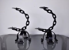 Pair of Brutalist "Chains" Candlesticks, Italy, 1960