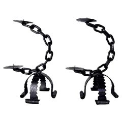 Pair of Brutalist "Chains" Candlesticks, Italy, 1960