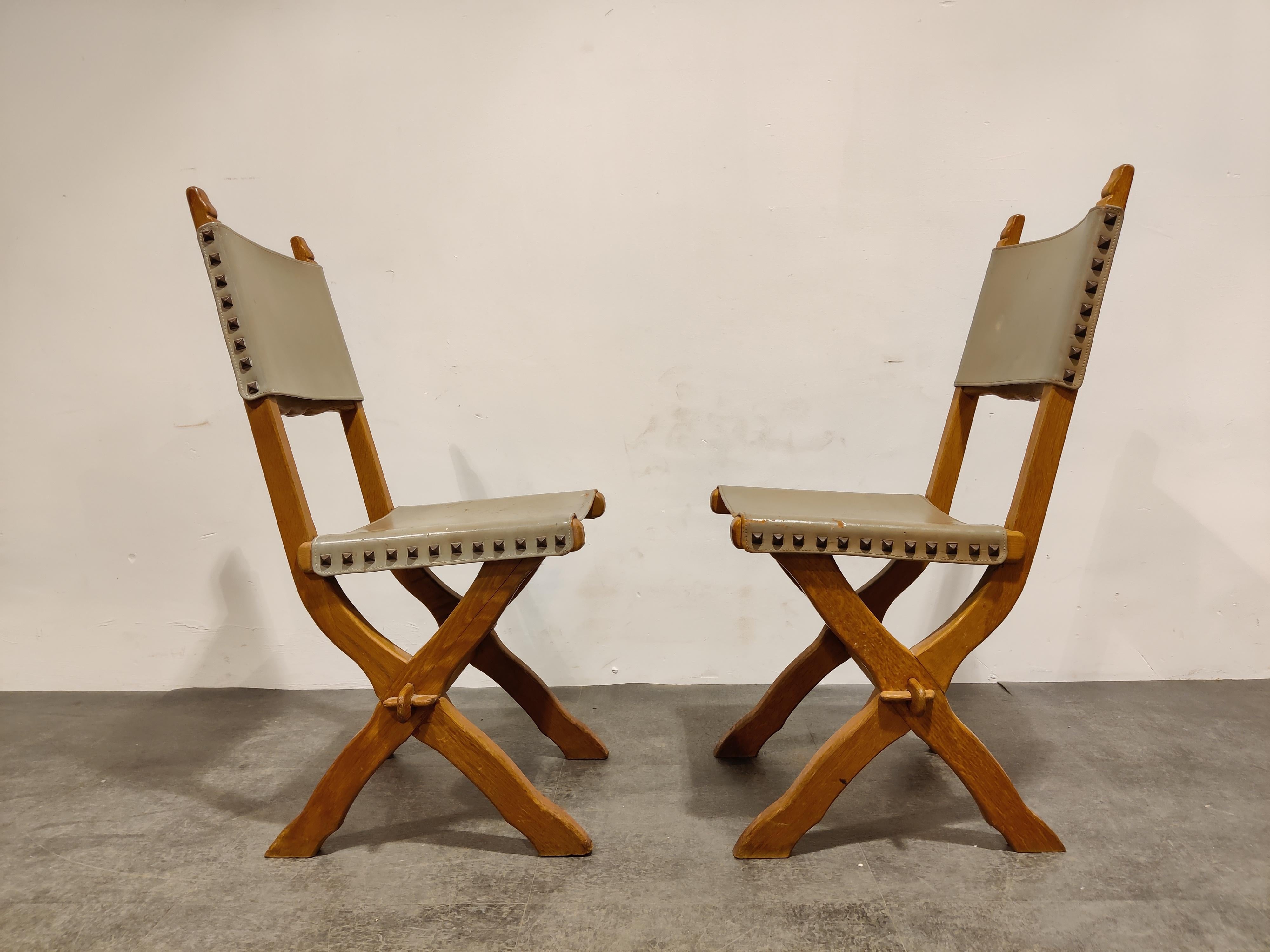 Leather Pair of Brutalist Chairs, 1960s