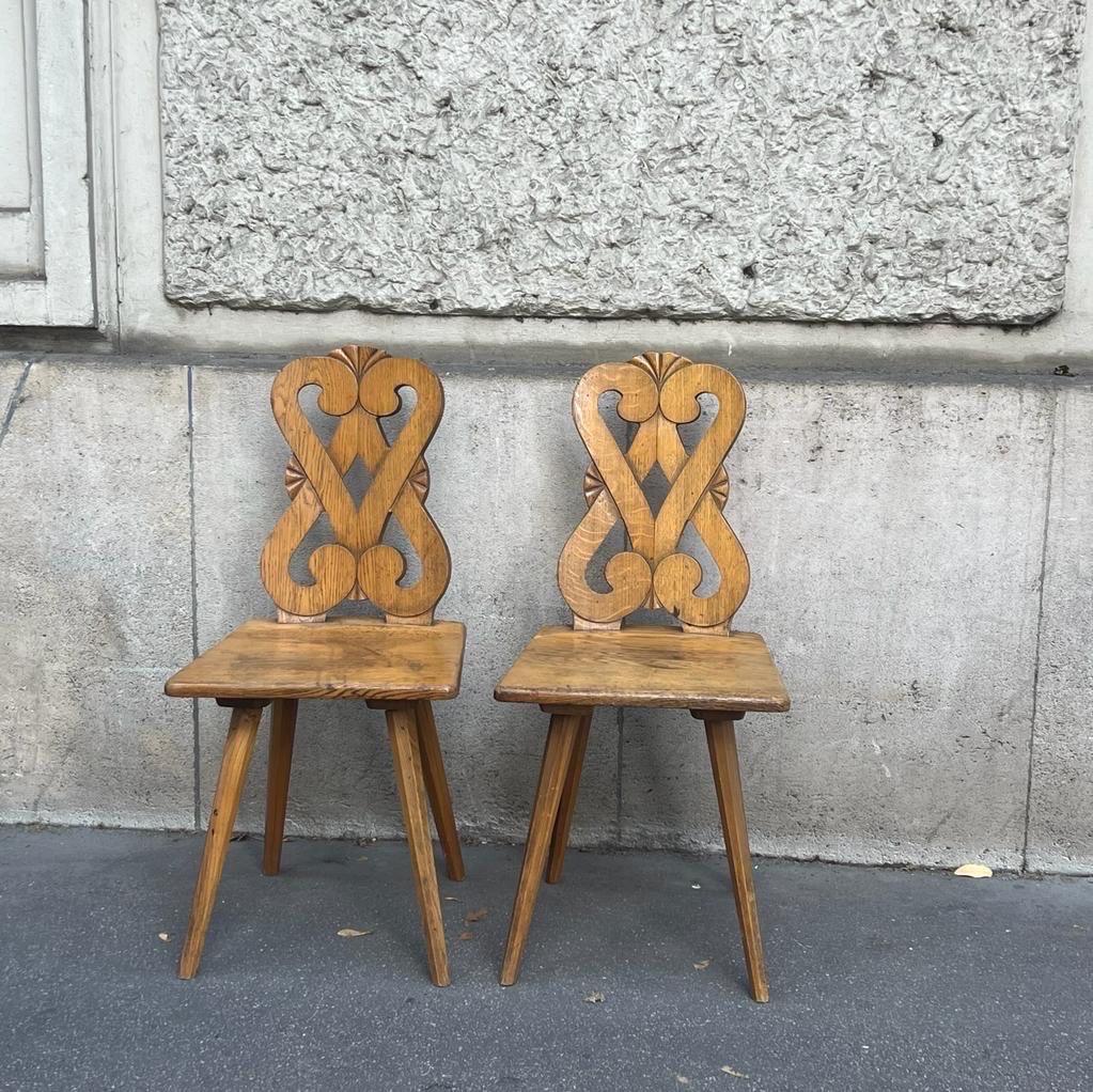 French Pair of brutalist chairs For Sale