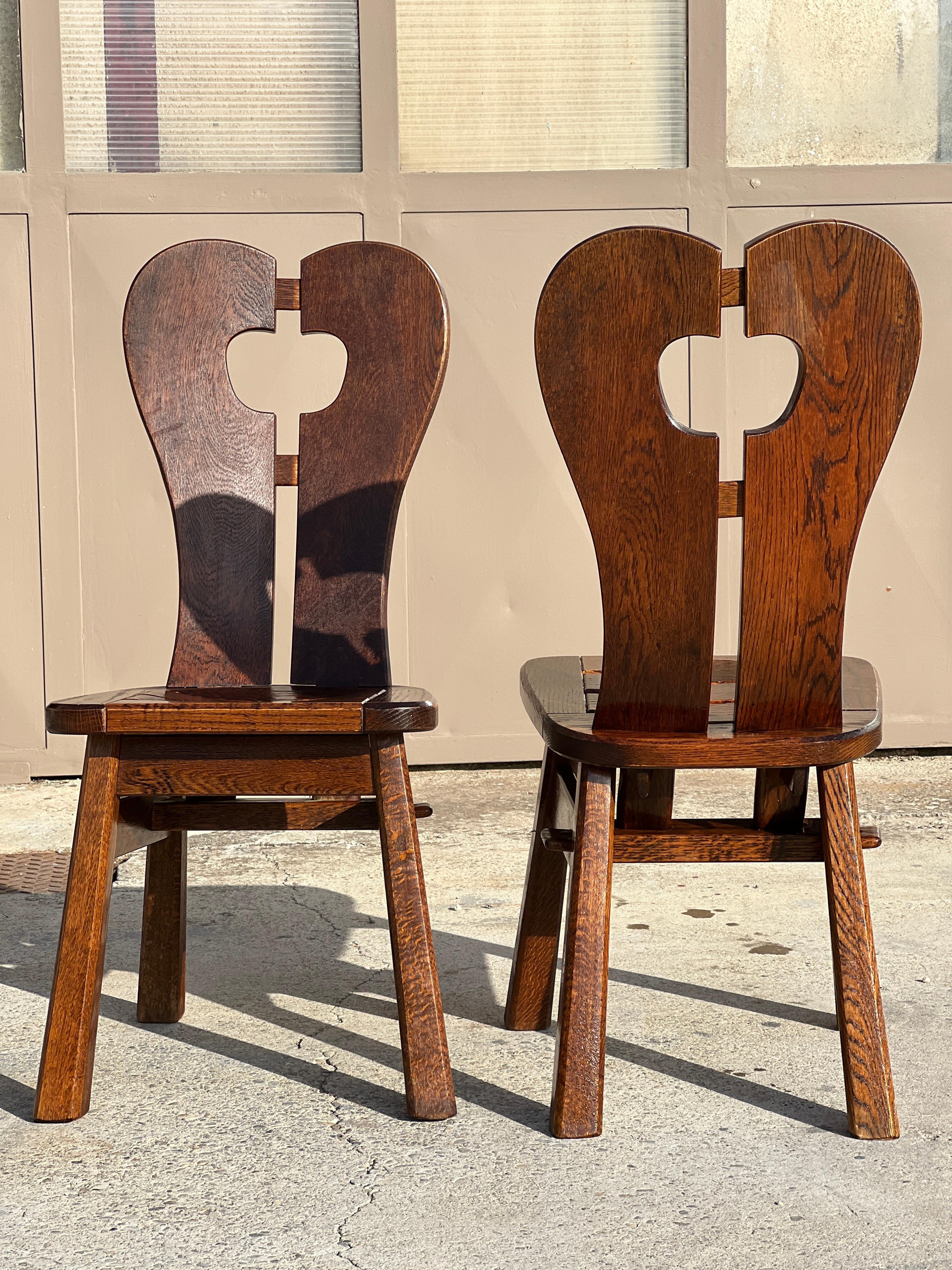 Mid-Century Modern Pair of Brutalist Chairs in Solid Wood, 1940