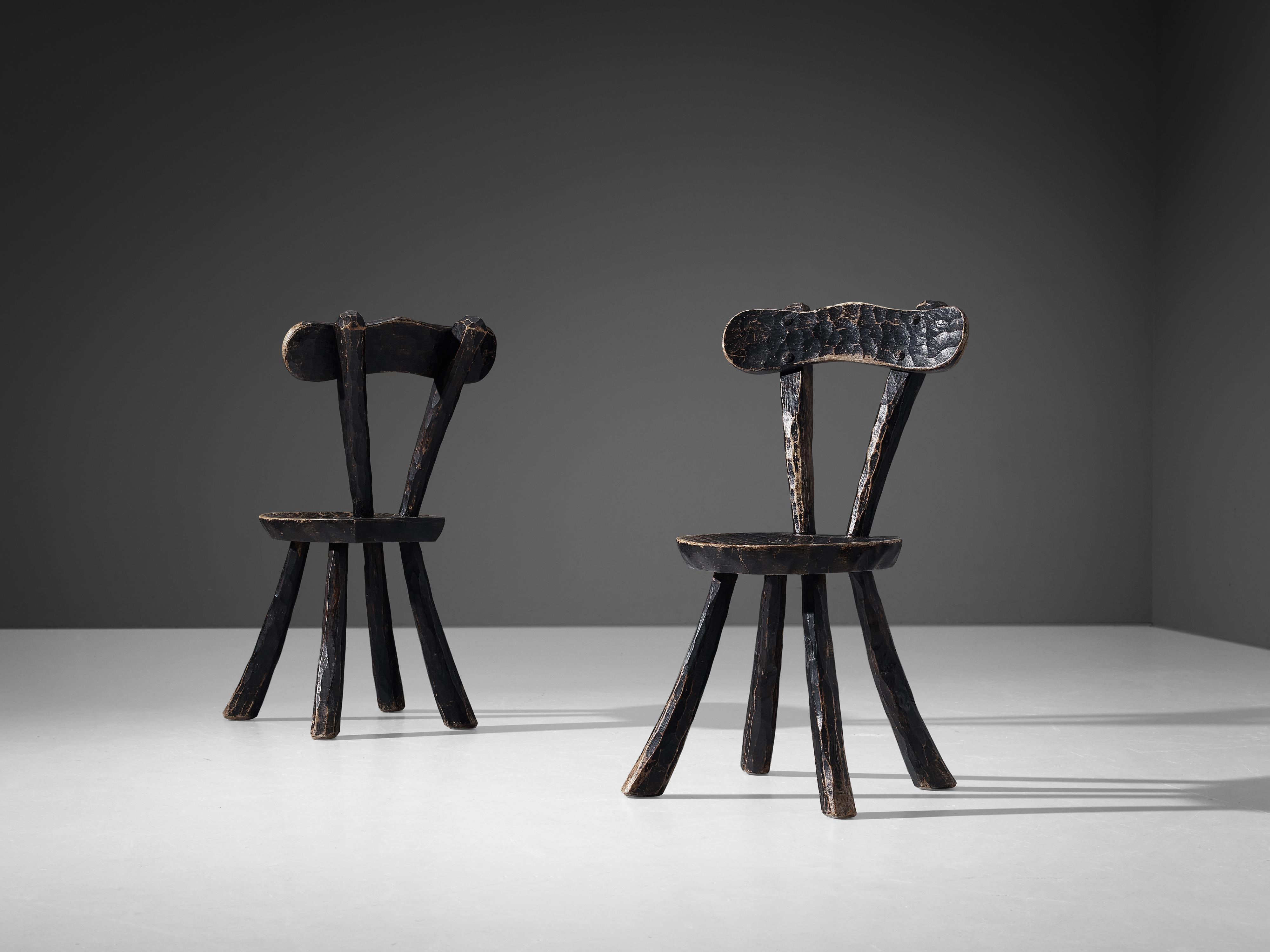 Mid-20th Century Pair of Brutalist Chairs in Stained Elm
