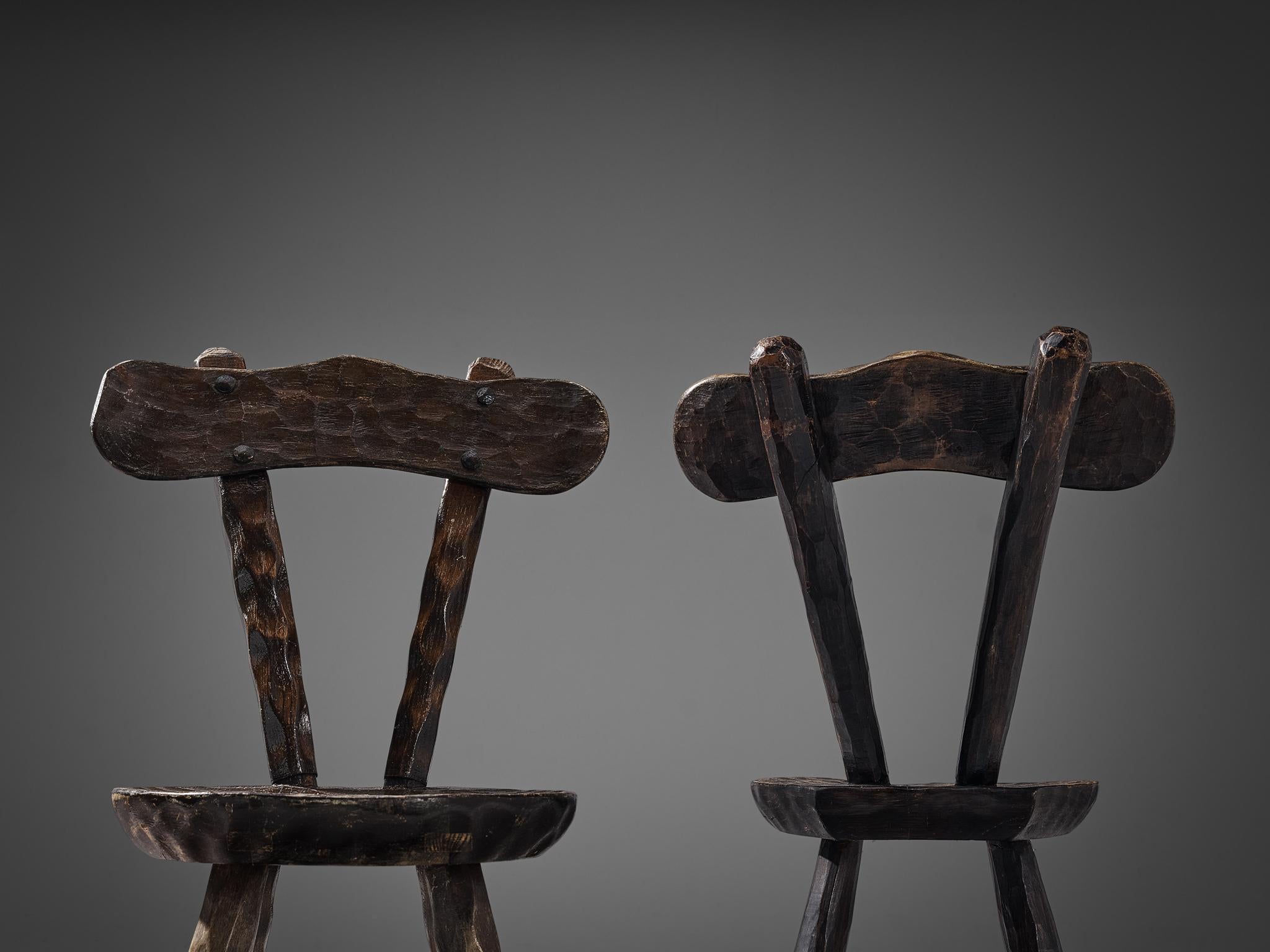 Pair of Brutalist Chairs in Stained Elm 1