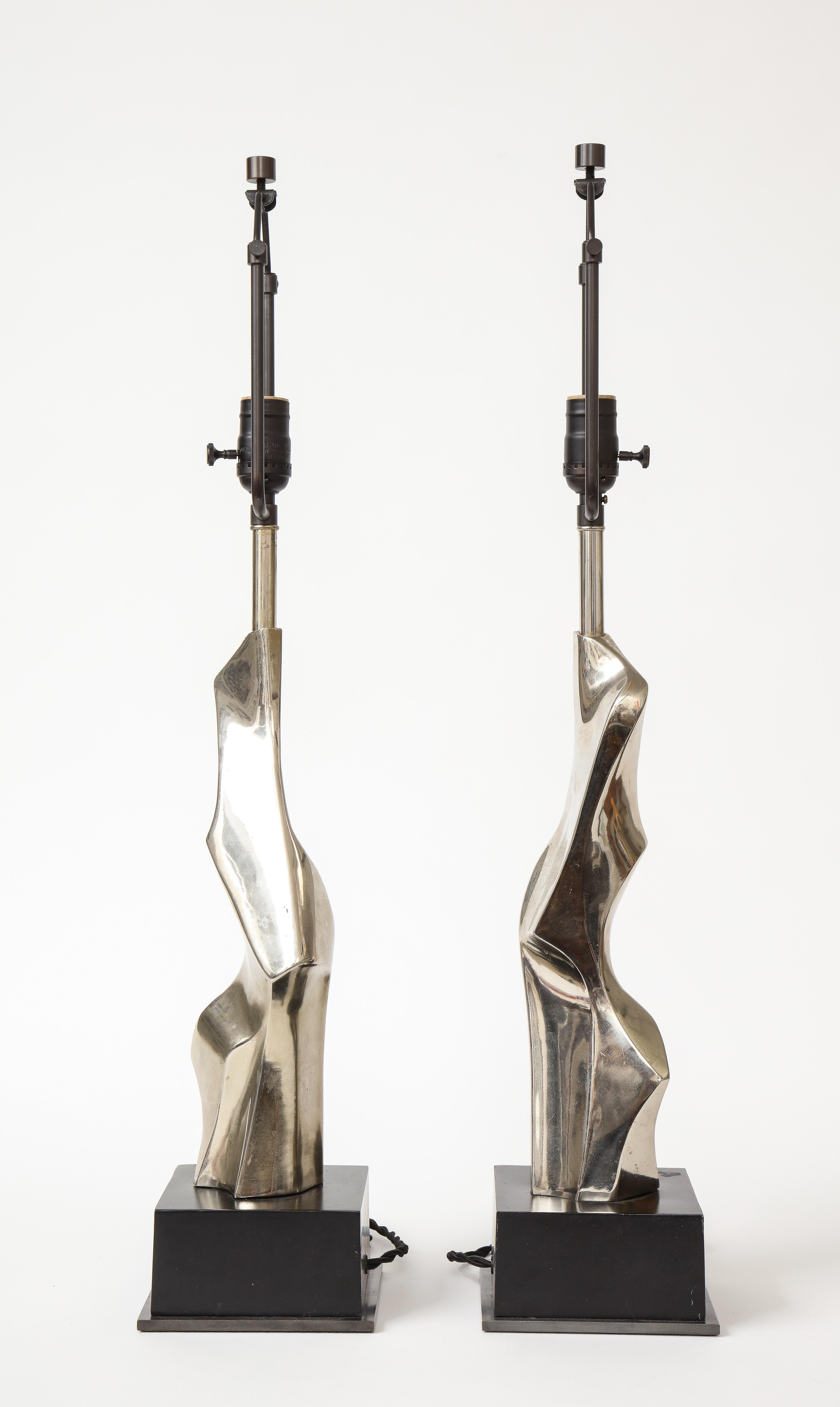 Pair of Brutalist Chrome Table Lamps by Richard Barr for Laurel, c. 1960s 8