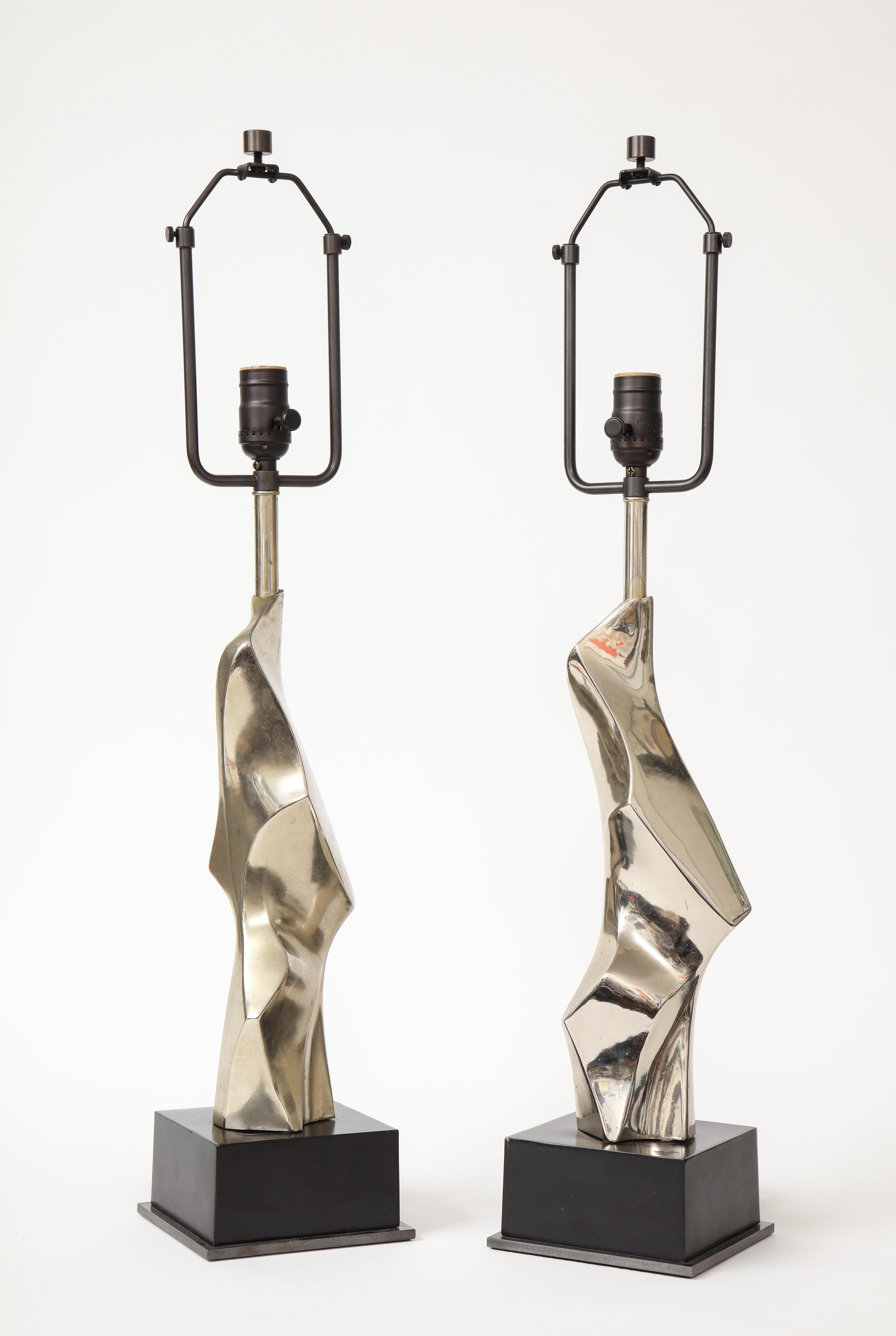 Mid-20th Century Pair of Brutalist Chrome Table Lamps by Richard Barr for Laurel, c. 1960s