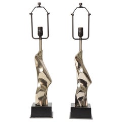 Pair of Brutalist Chrome Table Lamps by Richard Barr for Laurel, c. 1960s