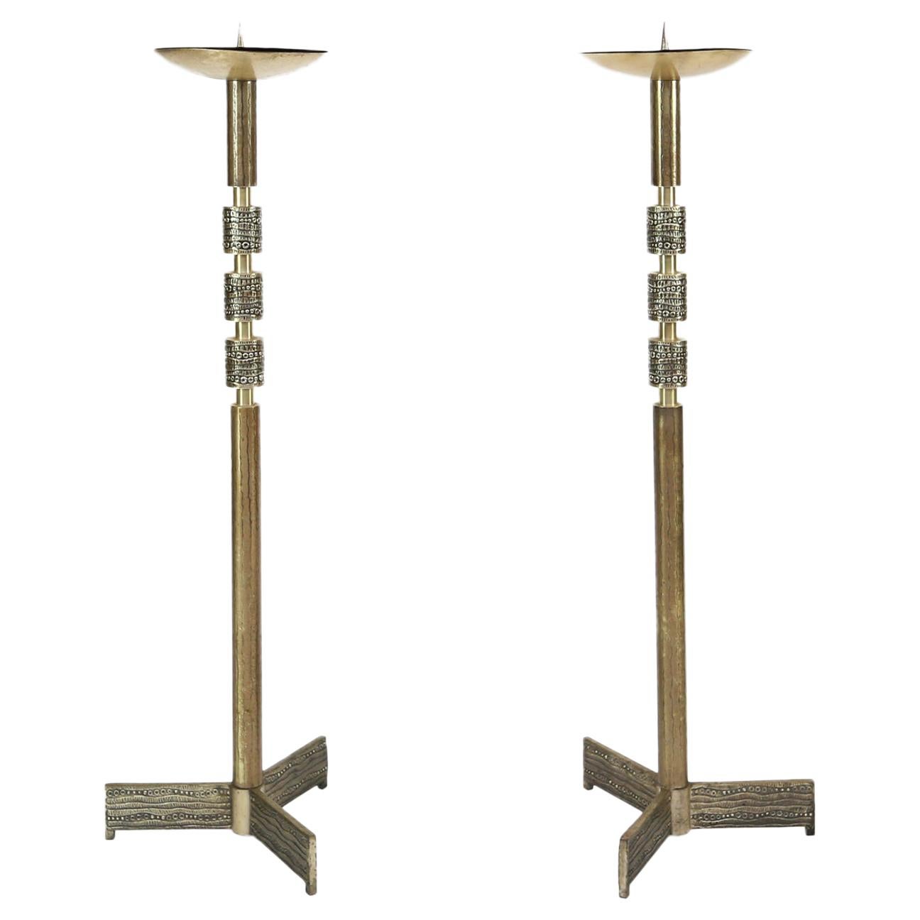 Pair of Brutalist Church Candleholders, Attributed to Willy Luyckx Belgium 1970s