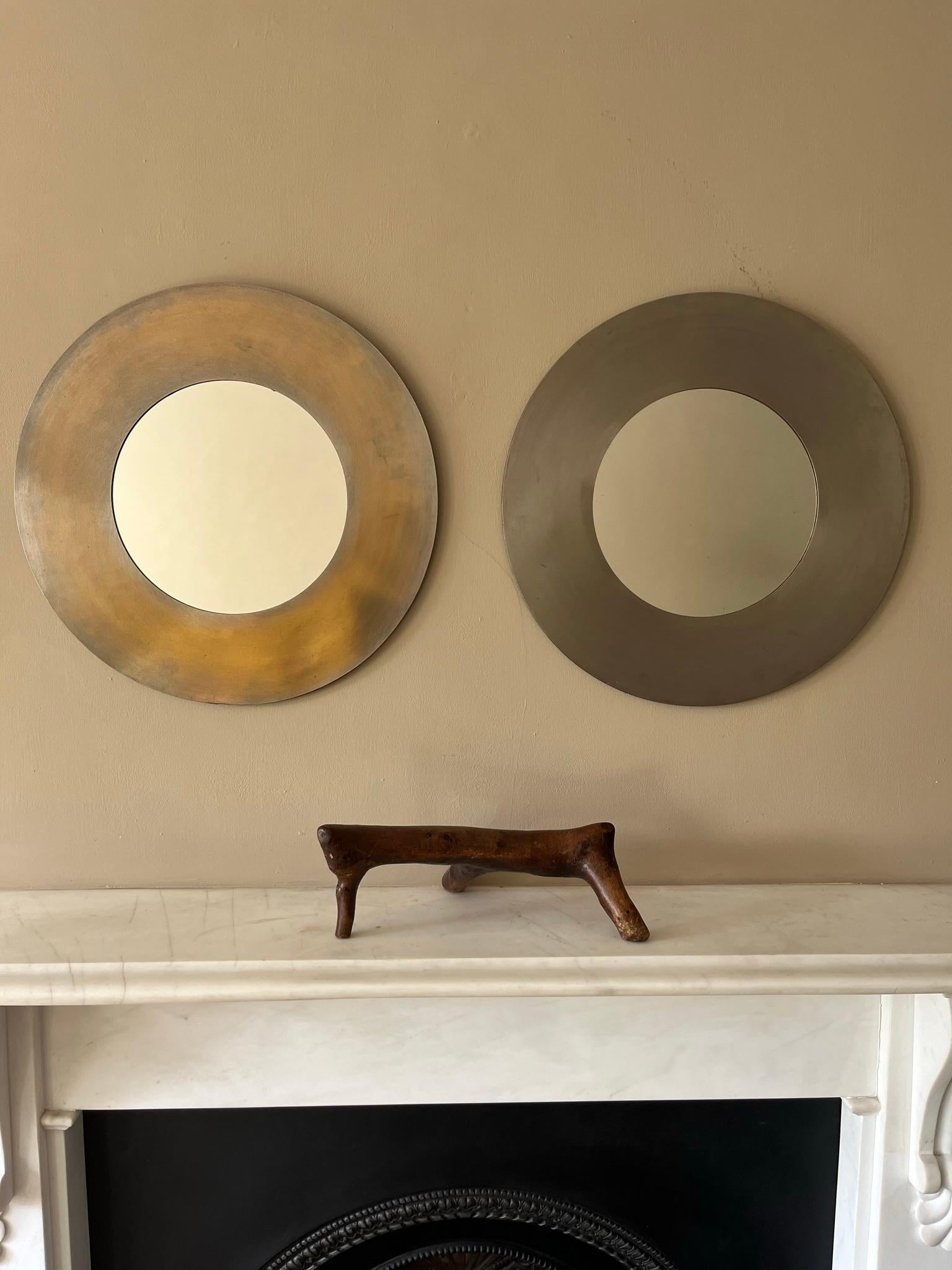20th Century Pair of brutalist circular nickel on brass mirrors c.1970’s For Sale