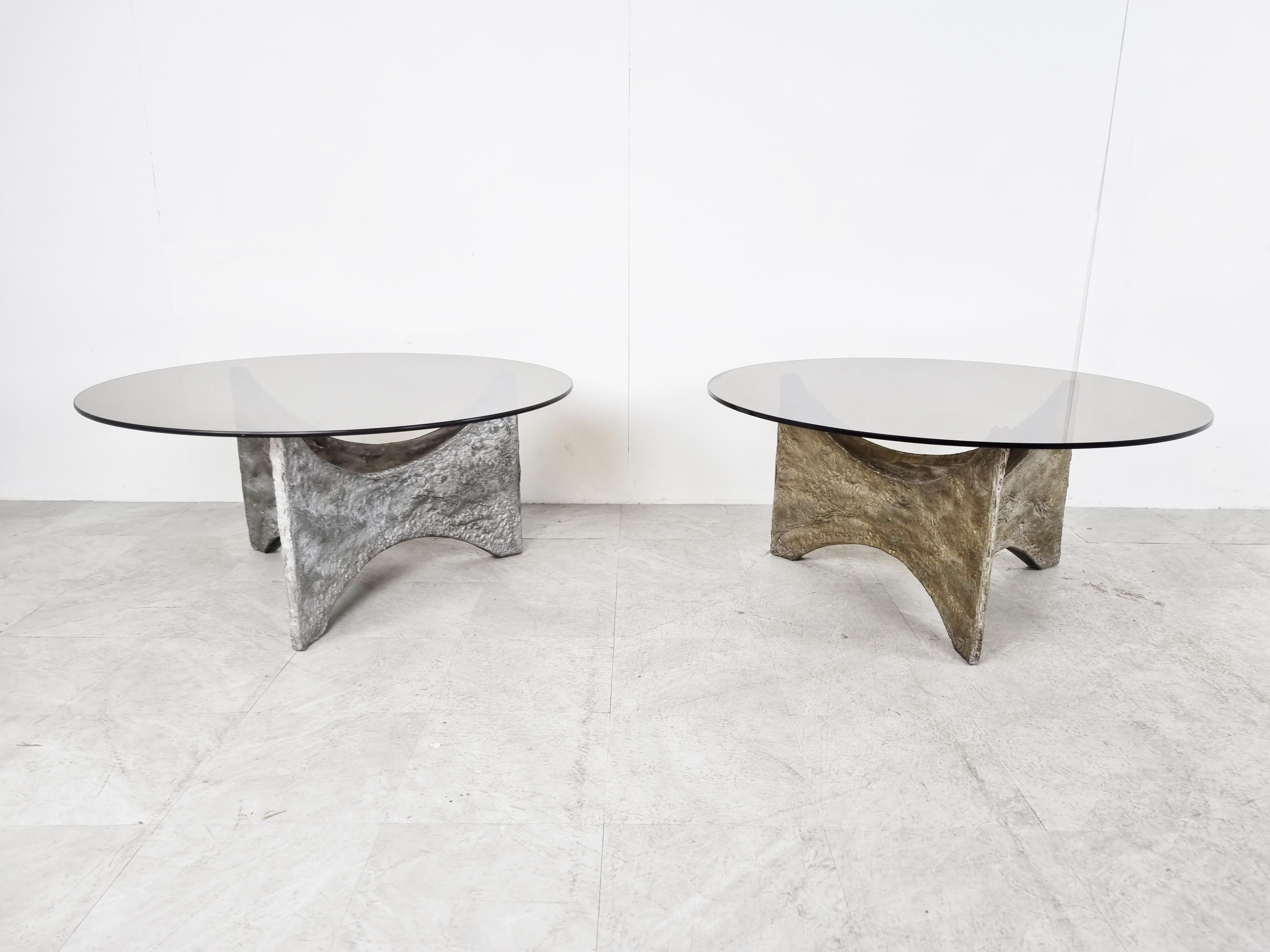 Belgian Pair of Brutalist Coffee Tables, 1970s For Sale