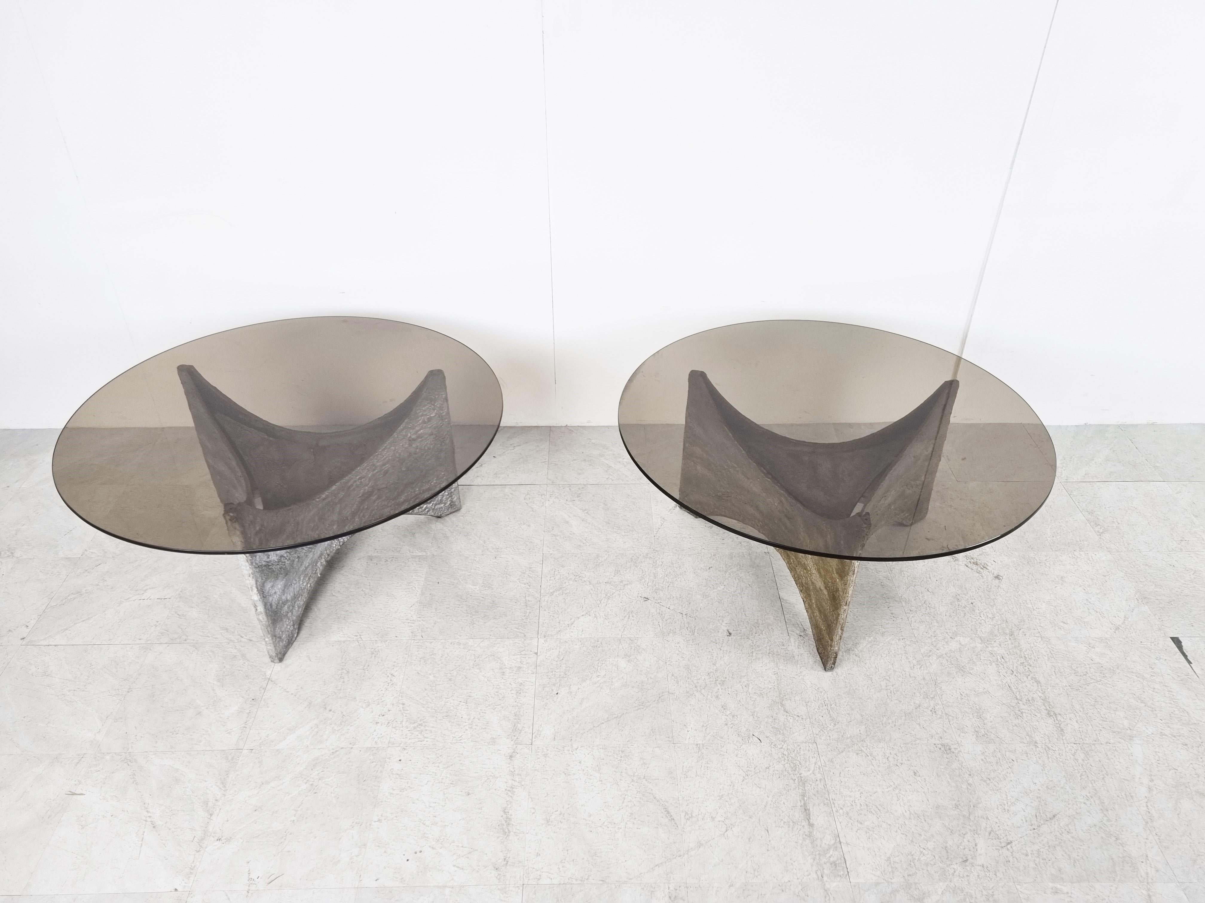 Late 20th Century Pair of Brutalist Coffee Tables, 1970s For Sale