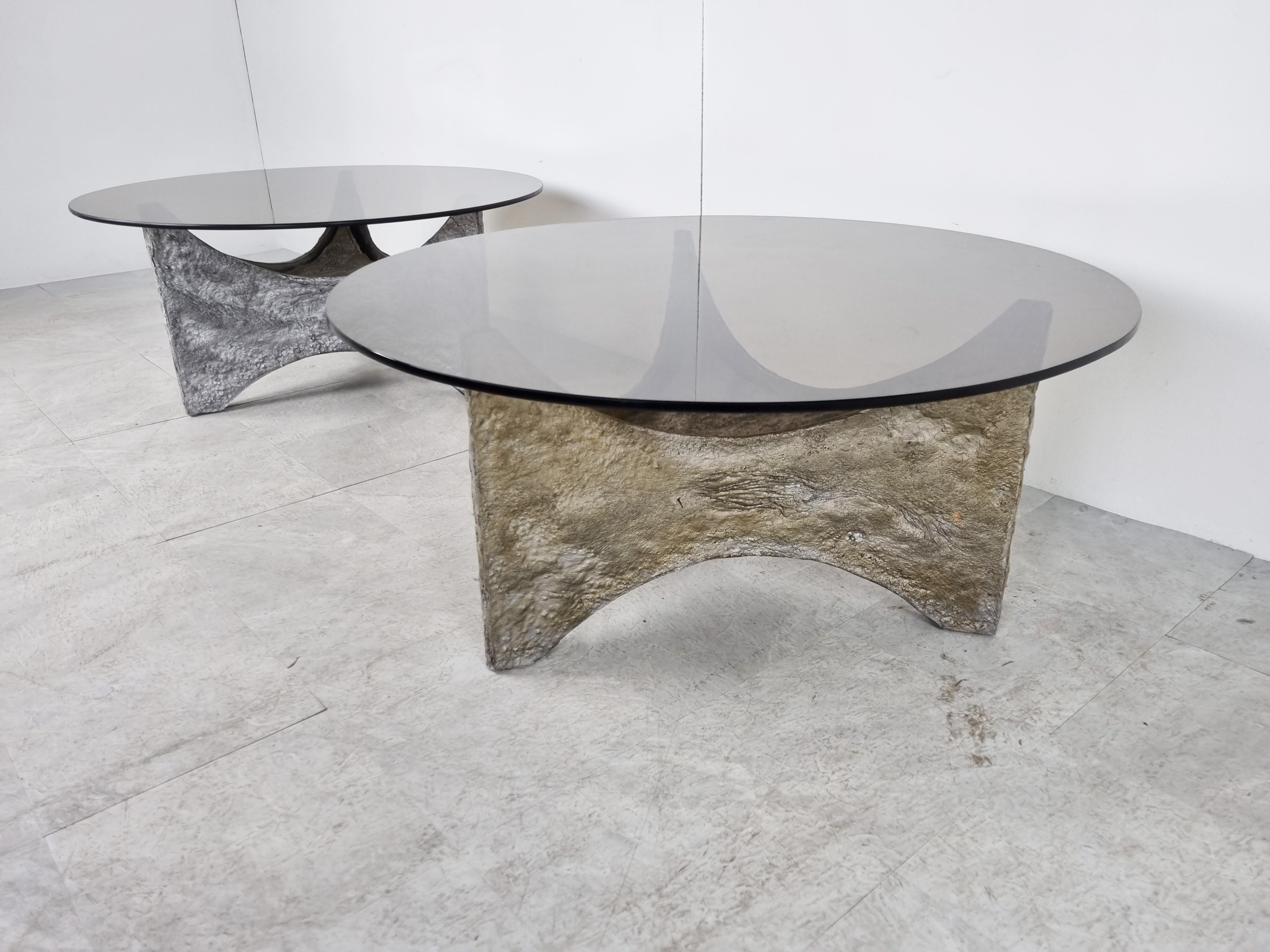 Aluminum Pair of Brutalist Coffee Tables, 1970s For Sale