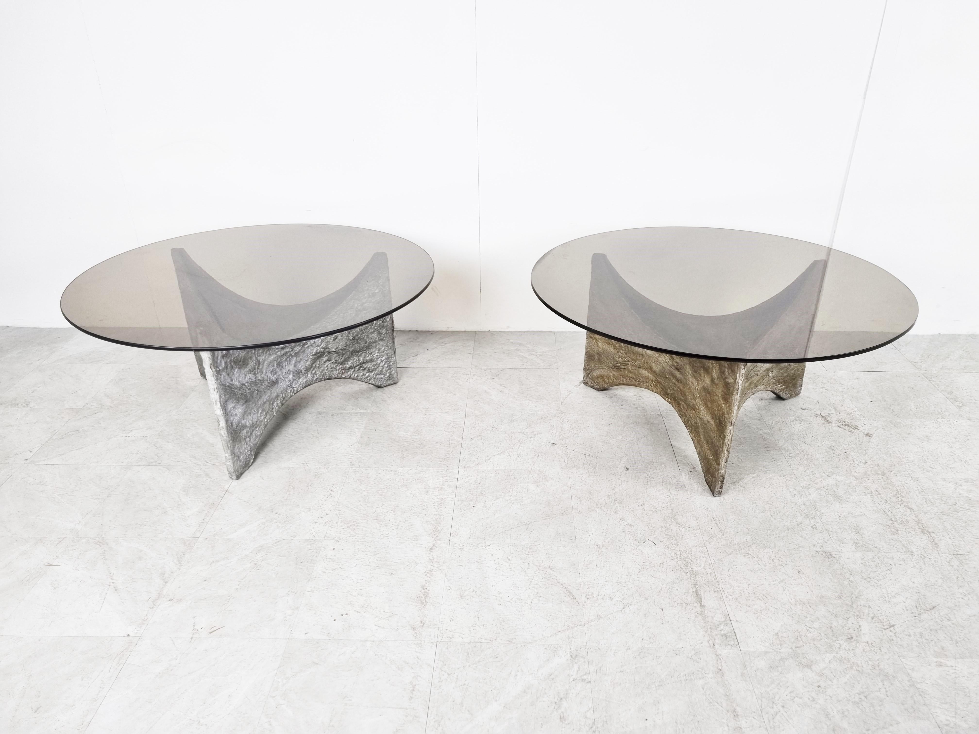 Aluminum Pair of Brutalist Coffee Tables, 1970s For Sale