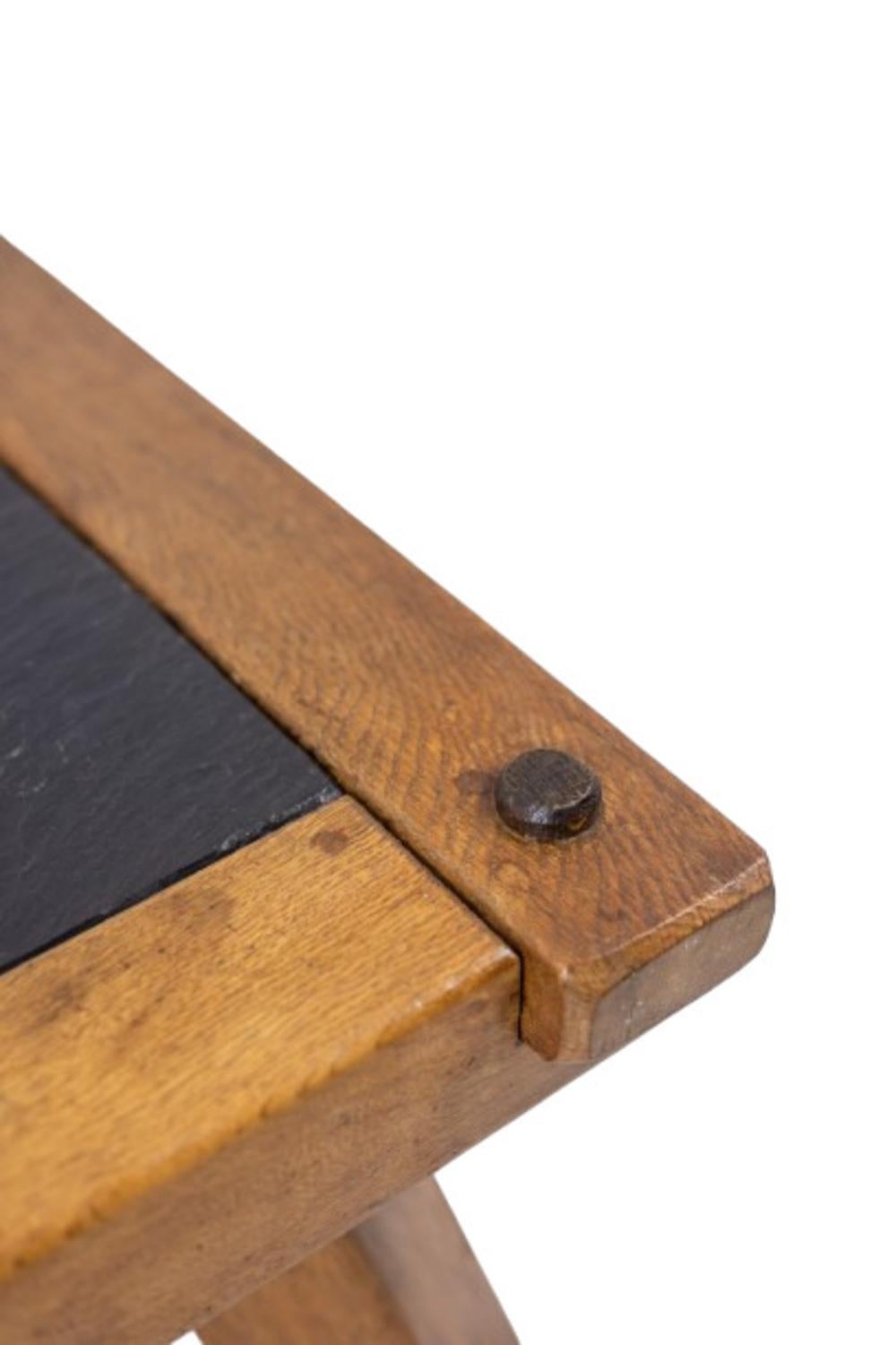 Oak Pair of Brutalist coffee tables in oak and slate. Circa 1960. For Sale