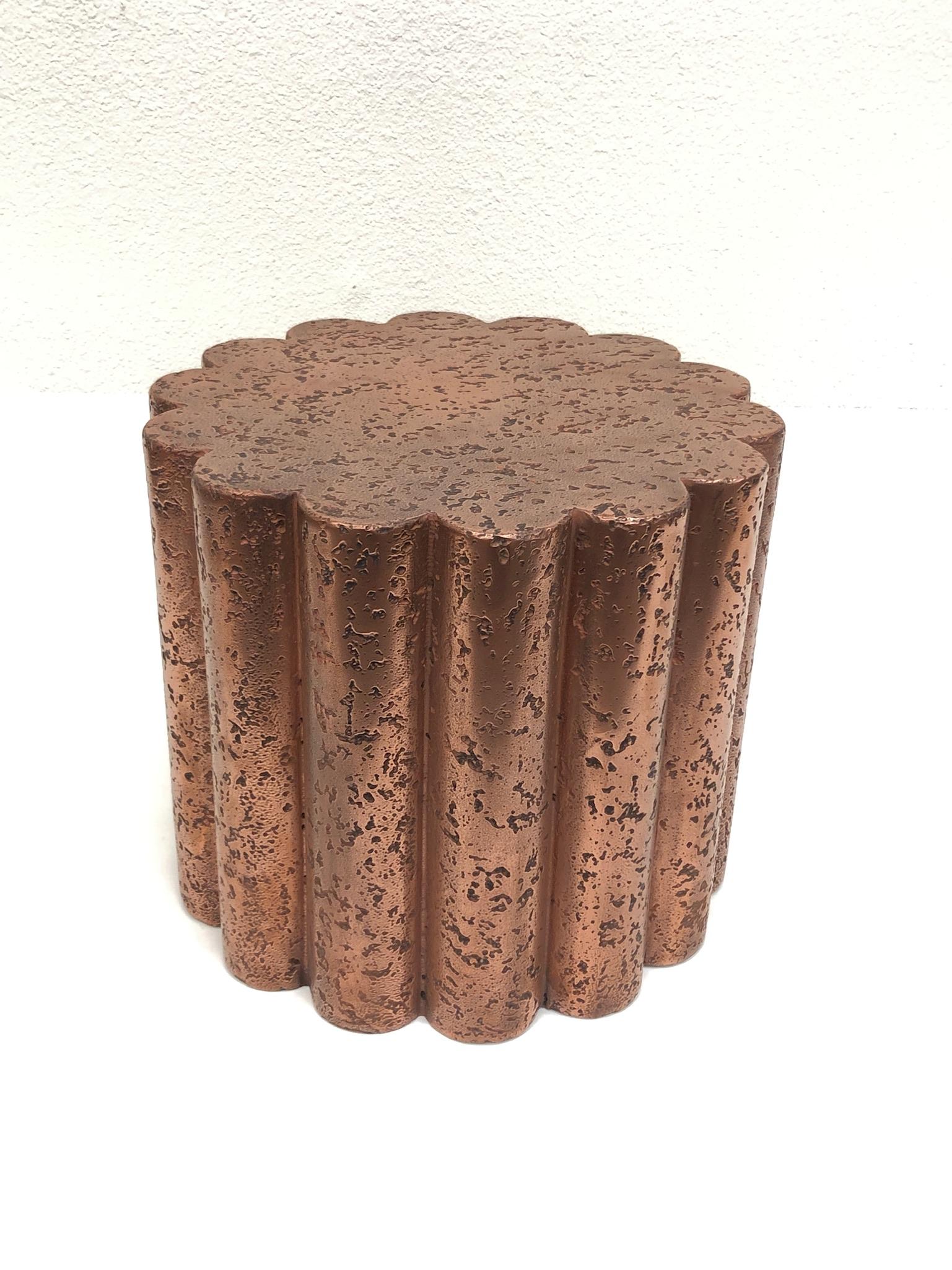 American Pair of Brutalist Copper Flower Shape Side Tables by Steve Chase