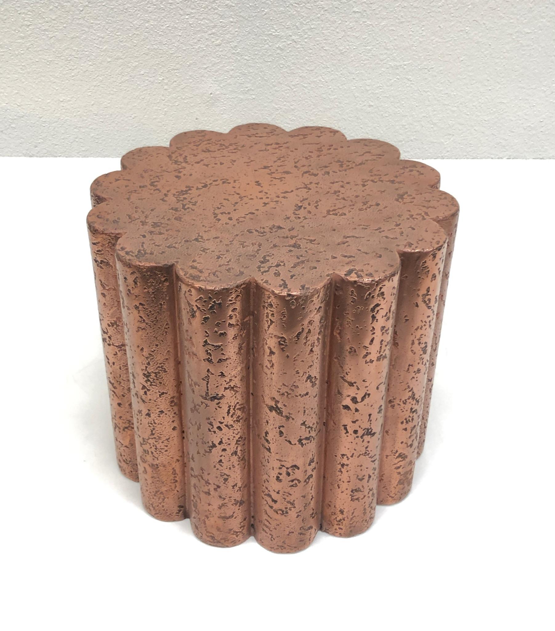 Late 20th Century Pair of Brutalist Copper Flower Shape Side Tables by Steve Chase