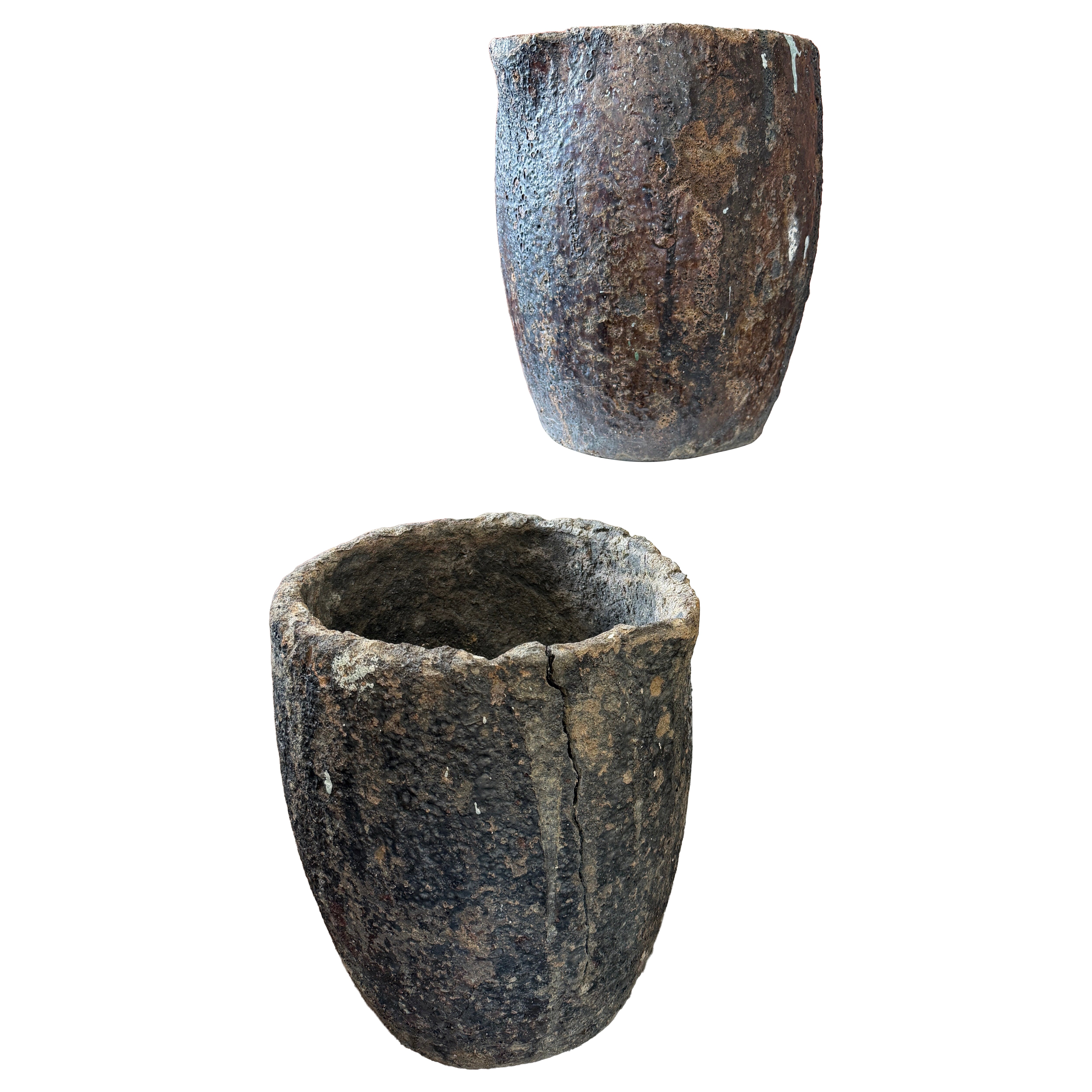 Pair of Brutalist Crucibles Pot Planter