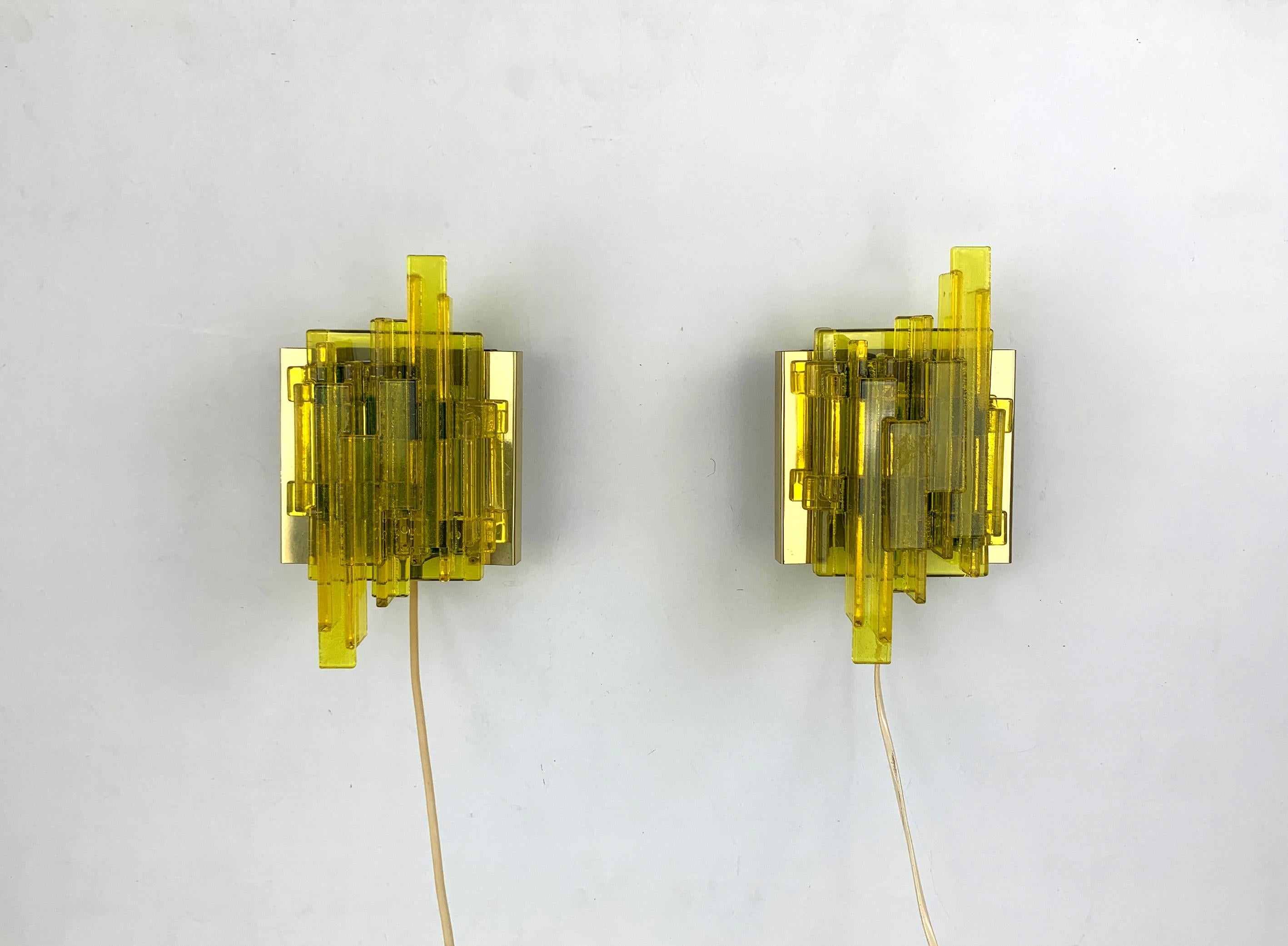 Metal Pair of Brutalist Danish Wall Lamps by Claus Bolby for Cebo Industri, 1970s For Sale
