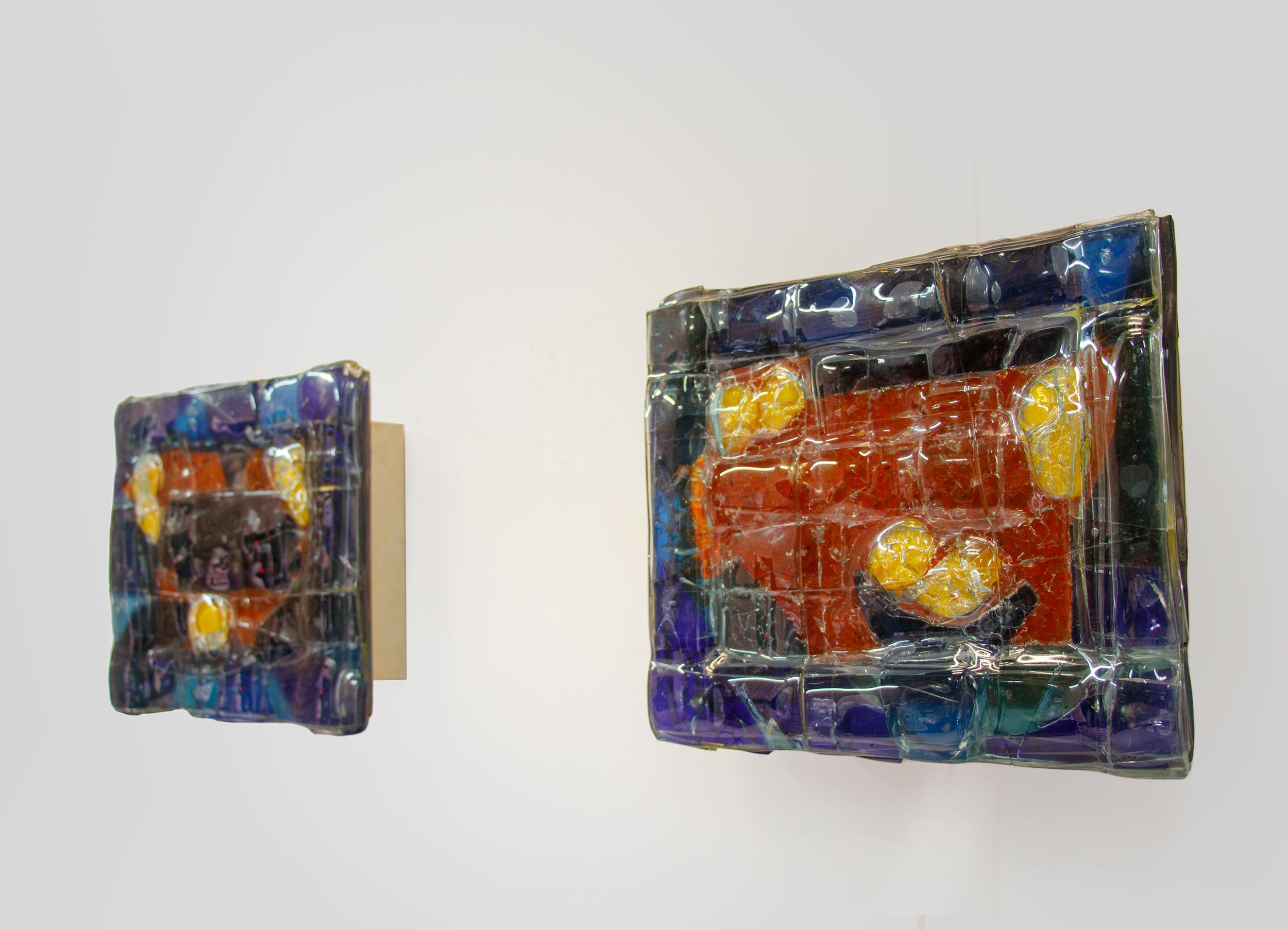 Hand-Crafted Pair of Brutalist Dutch Art Glass Wall Sconces by Studio Tetterode, 1960s For Sale