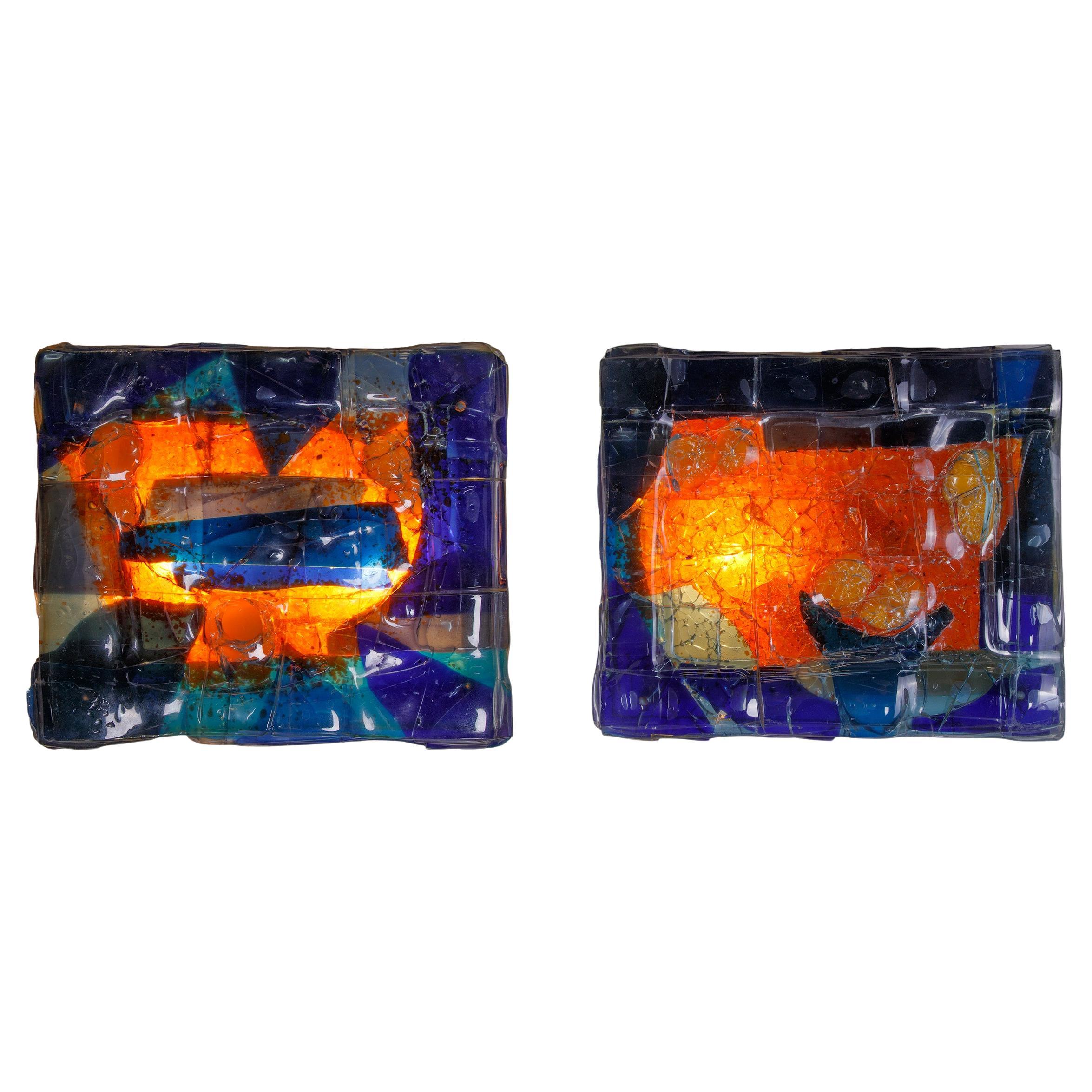 Pair of Brutalist Dutch Art Glass Wall Sconces by Studio Tetterode, 1960s For Sale