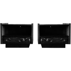 Retro Pair of Brutalist Ebonized Nightstands by Pulaski or Witco