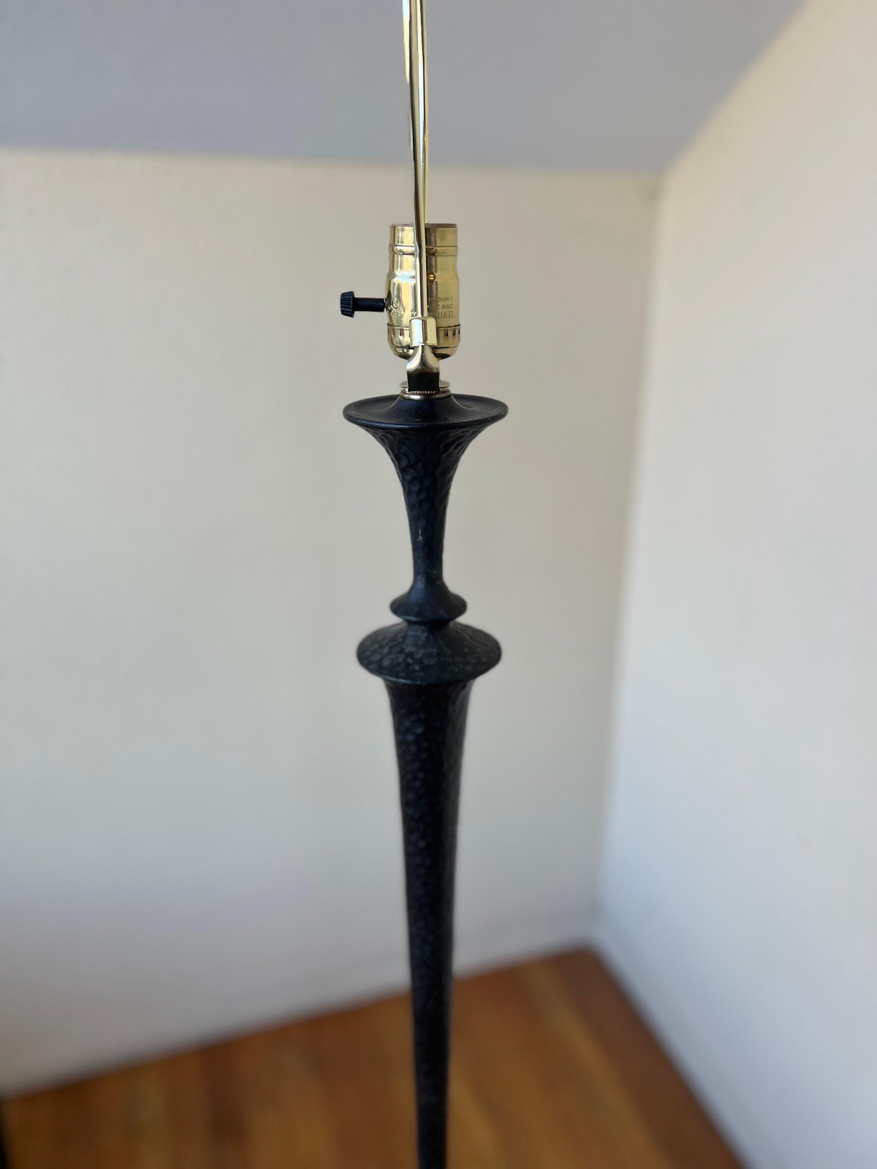 Pair of Brutalist Floor Lamps in Hammered Bronze with a Verdigris Finish 2