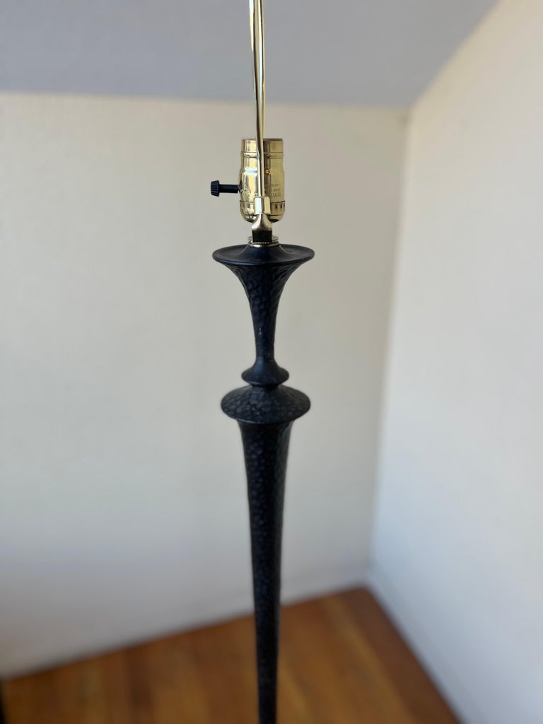 Pair of Brutalist Floor Lamps in Hammered Bronze with a Verdigris