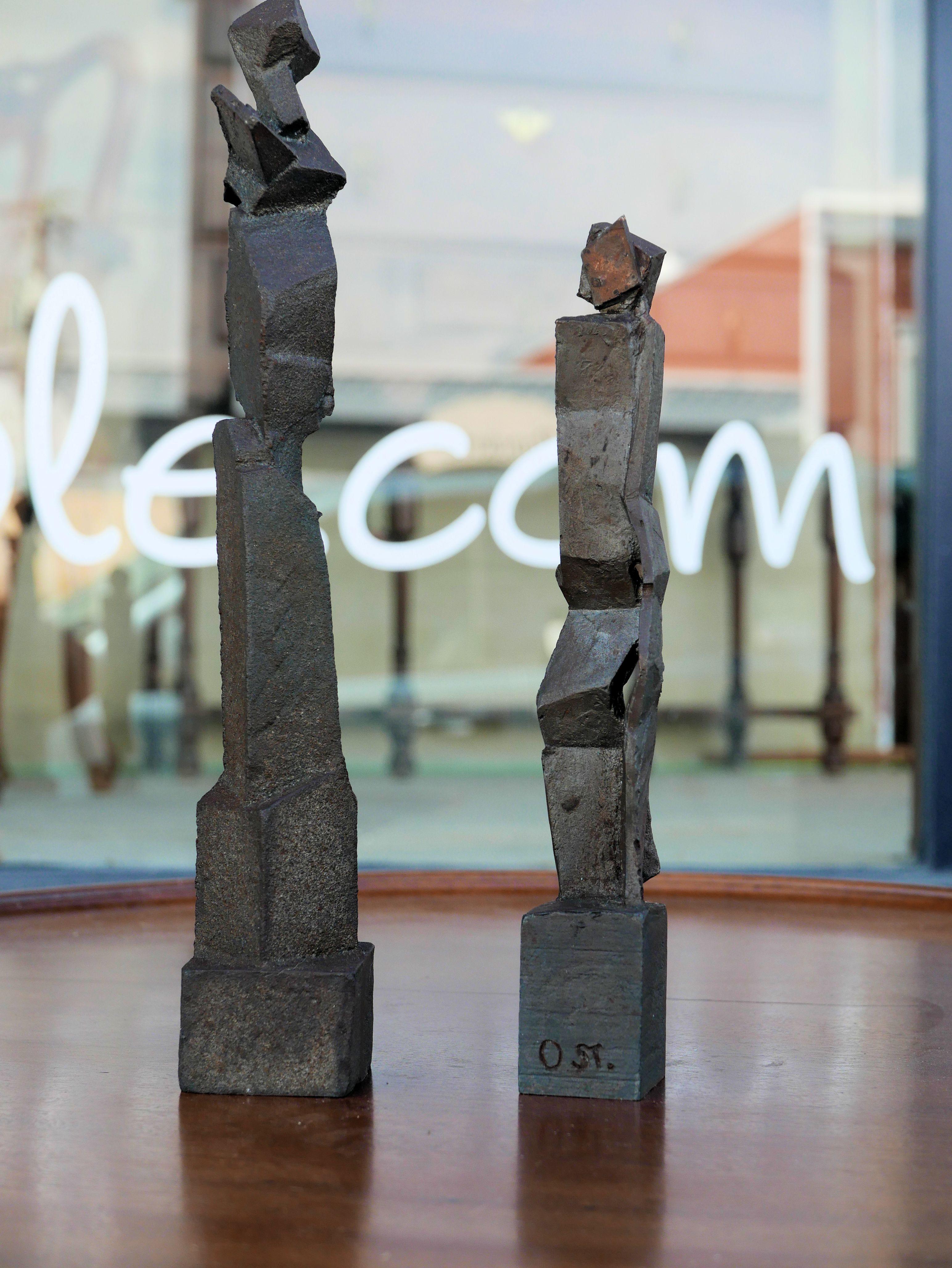 Pair of Brutalist Forged Iron Figural Abstract Sculptures In Good Condition In Kilmarnock, VA