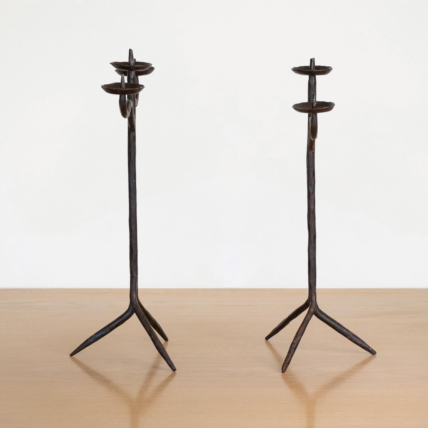 Pair of Brutalist French Candlesticks Attributed to Atelier De Marolles 1