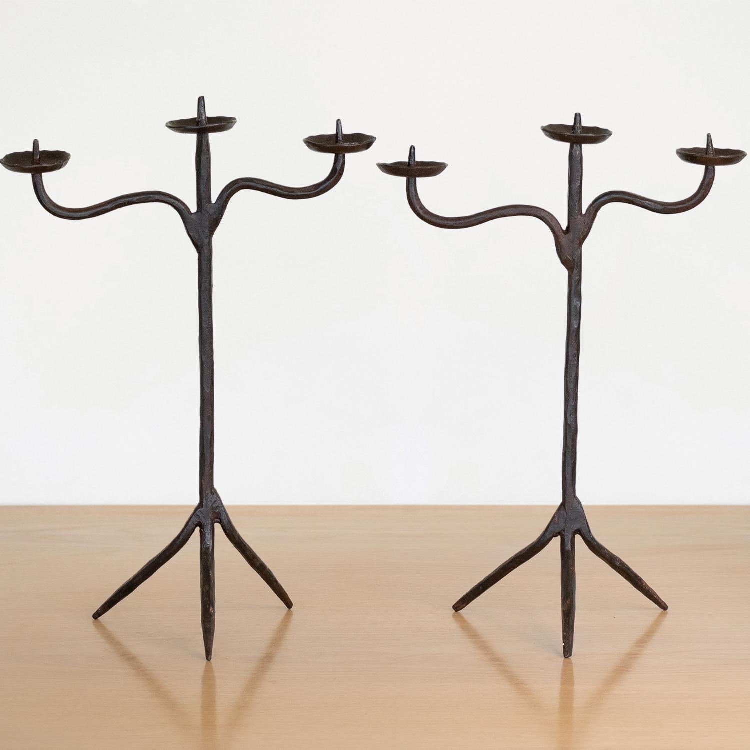 Pair of Brutalist French Candlesticks Attributed to Atelier De Marolles 2