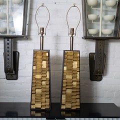 Pair of Brutalist Gilt Metal Lamps by Laurel Lighting Co.