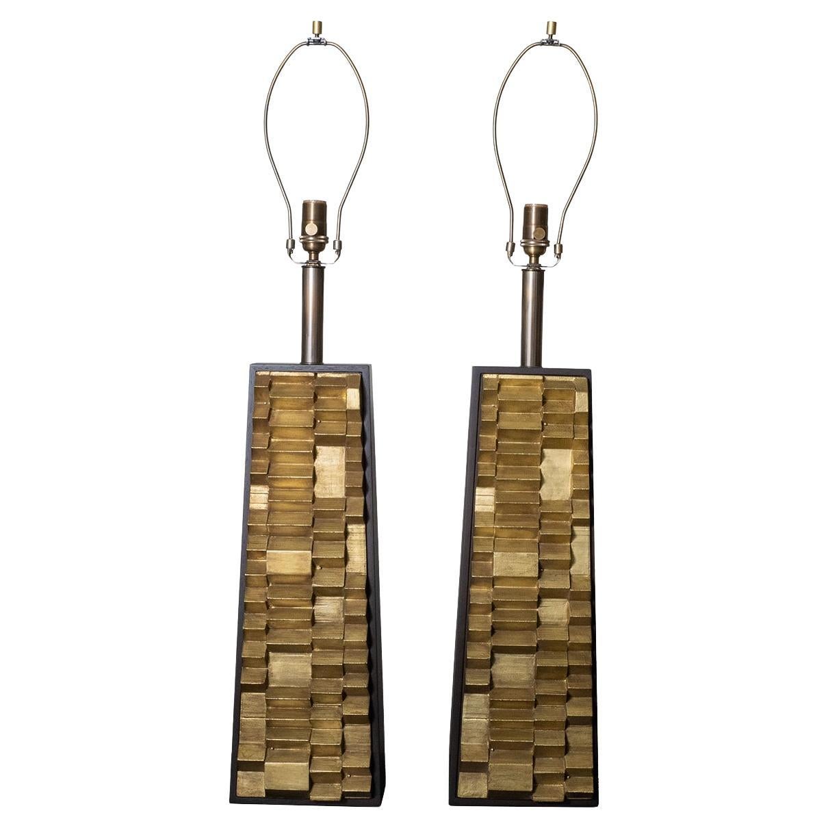 Pair of Brutalist Gilt Metal Lamps by Laurel Lighting Co.