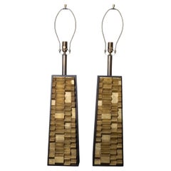 Pareja de lámparas brutalistas de metal dorado de Laurel Lighting Co.