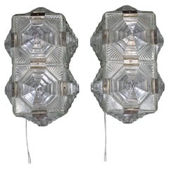 Used Pair of Brutalist Glass Wall Lights by Kamenický Šenov, Czechoslovakia, 1970s