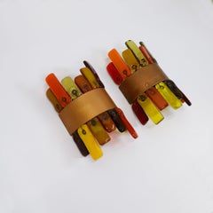 Paire d'appliques murales en verre de style brutalistes fabriquées à la main par Felipe Delfinger