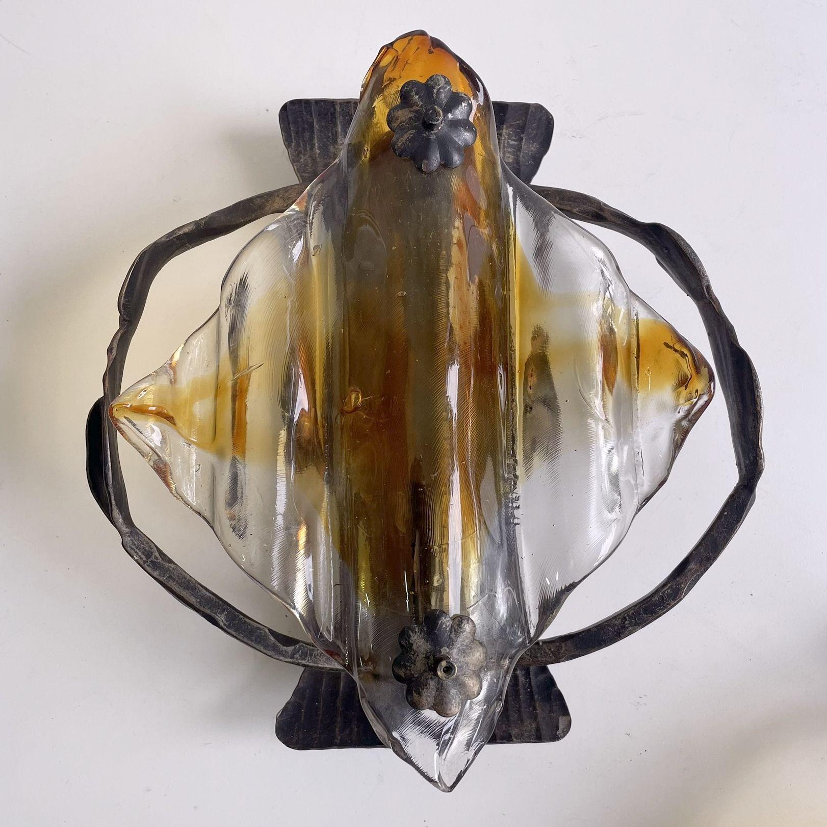 Pair of Brutalist Iron and Glass Wall Lamps from Germany In Good Condition For Sale In DOORWERTH, NL