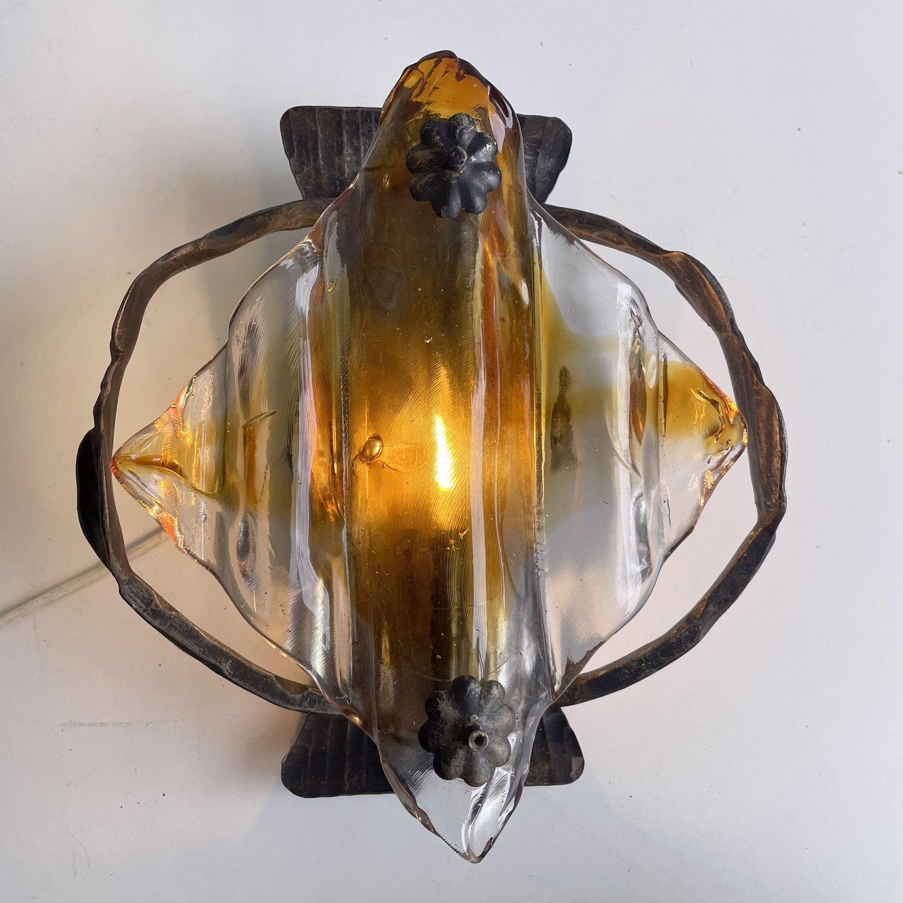 Pair of Brutalist Iron and Glass Wall Lamps from Germany For Sale 1