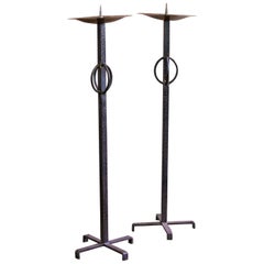 Pair of Brutalist Iron Candlesticks
