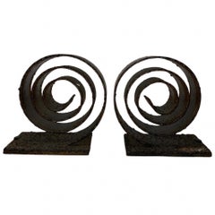 Pair of Brutalist Iron Spiral Book Ends