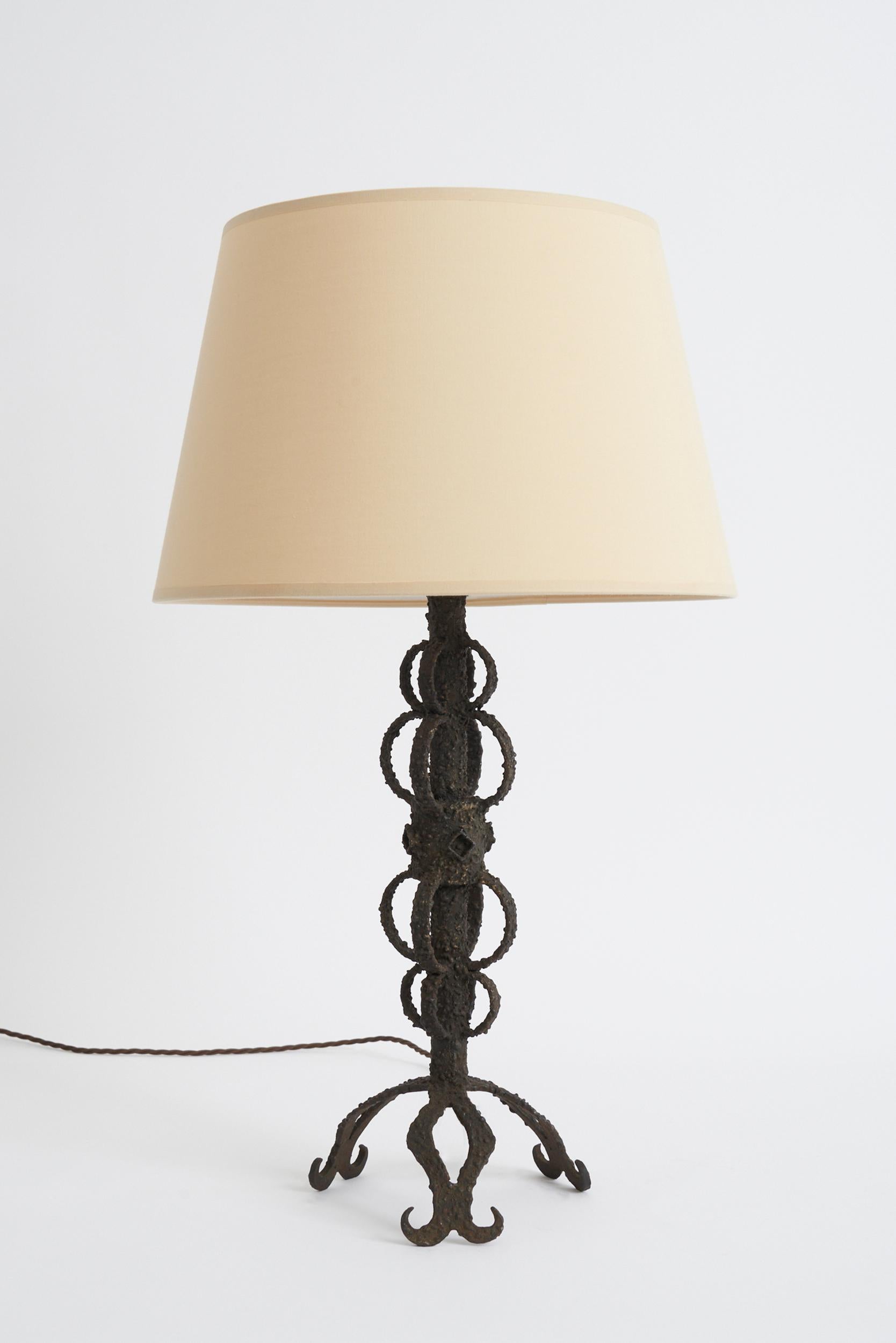 Spanish Pair of Brutalist Iron Table Lamps