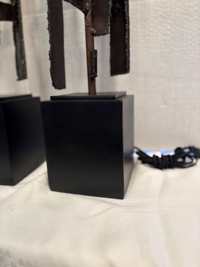American Pair of Brutalist Iron Table Lamps, Richard Barr for Laurel Lamp Company For Sale