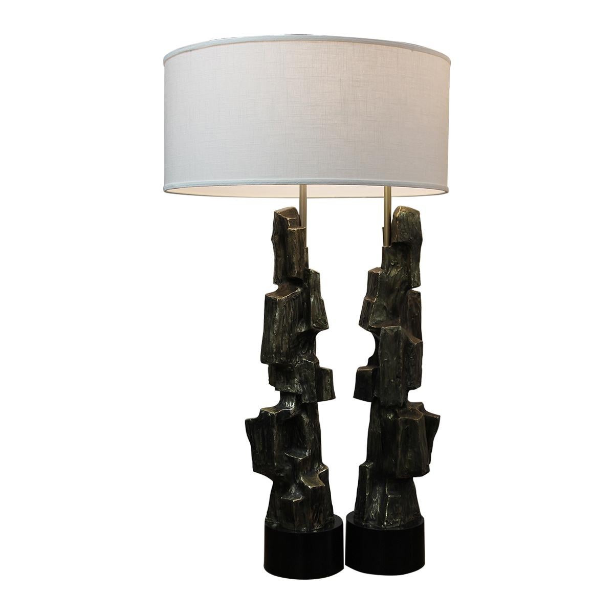 Pair of Brutalist Lamps by Richard Barr for Laurel Lamp Co.