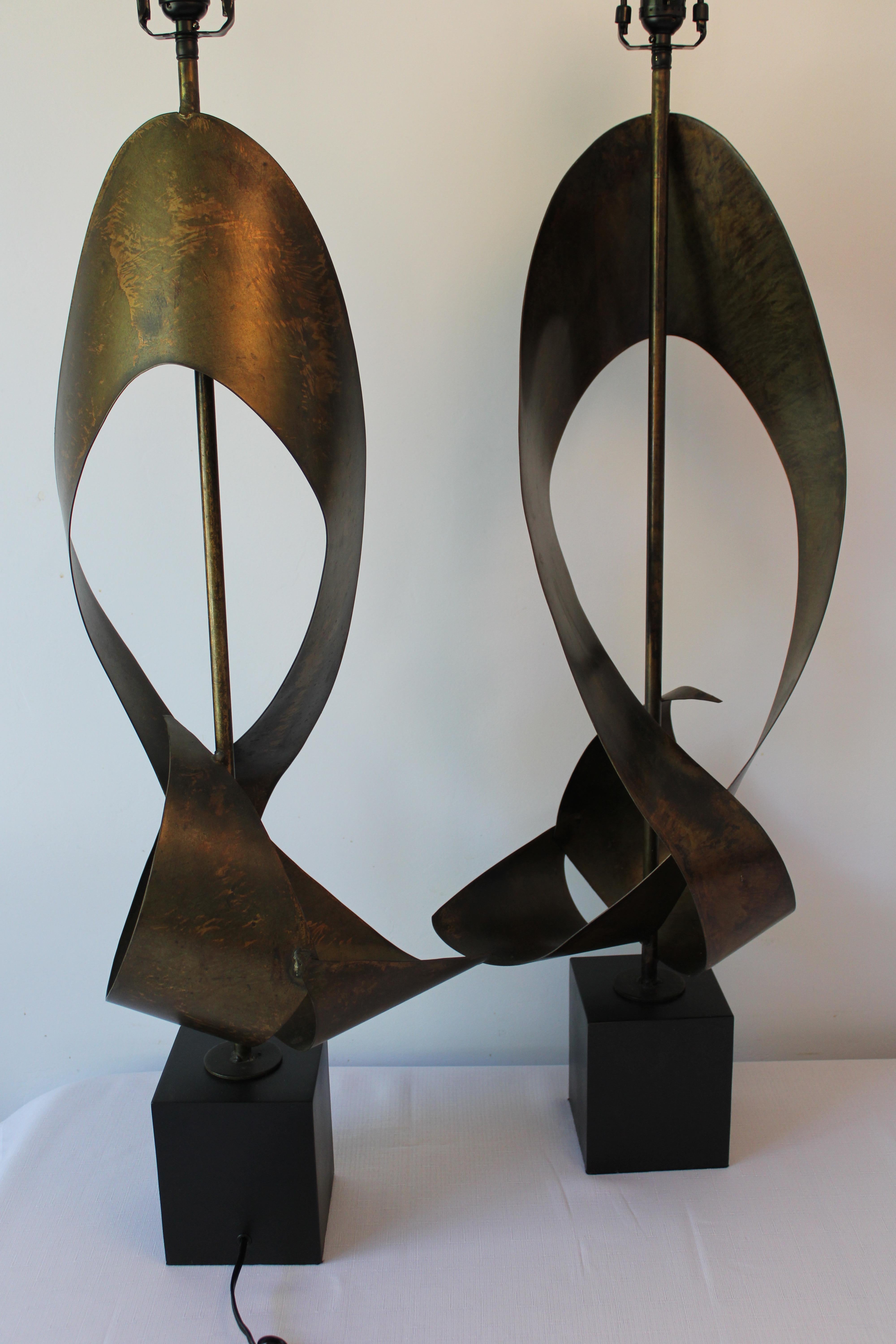 American Pair of Brutalist Lamps by Richard Barr and Harold Weiss for the Laurel Lamp Co